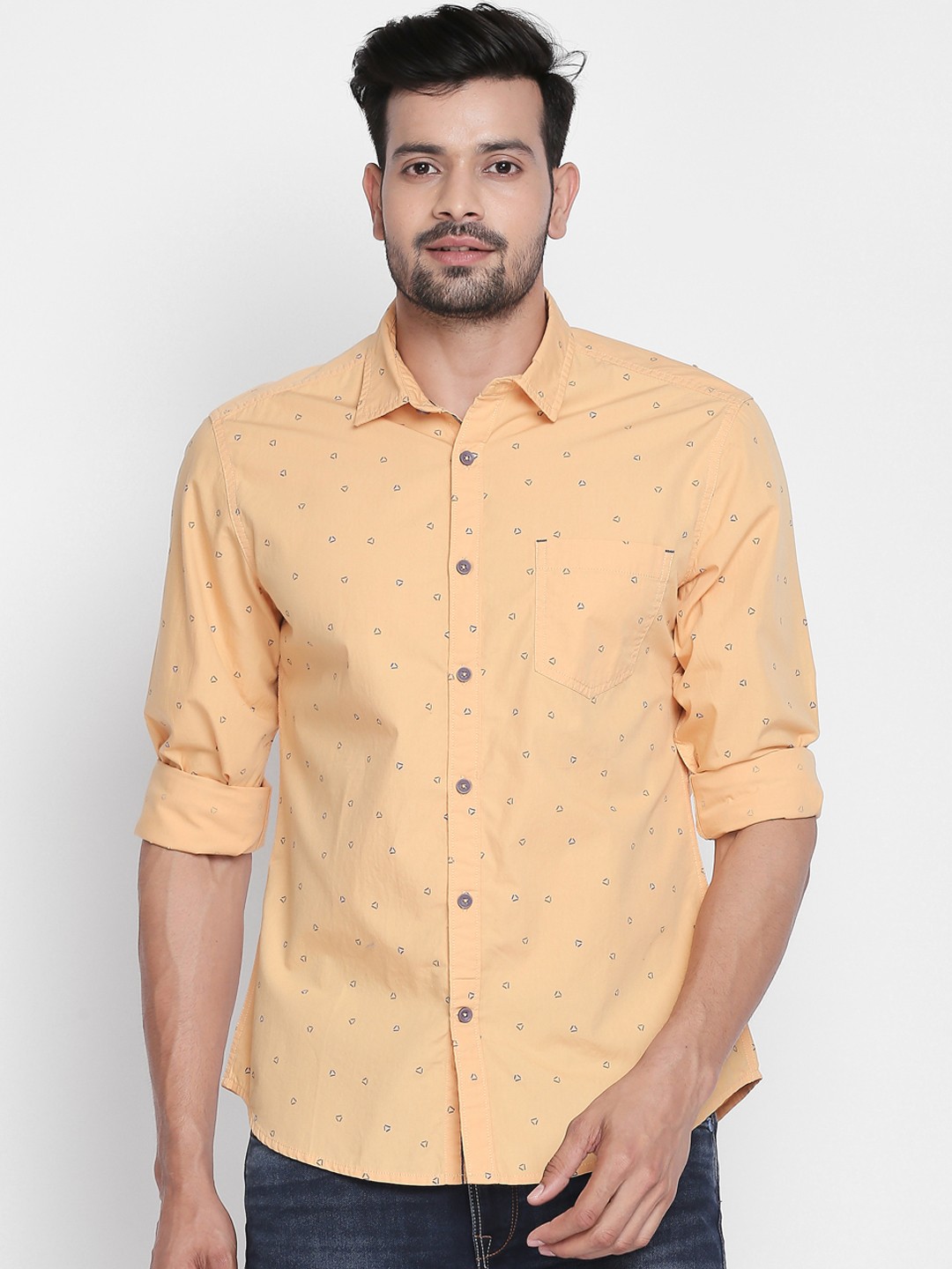 

Urban Ranger by pantaloons Men Peach-Coloured Slim Fit Printed Casual Shirt