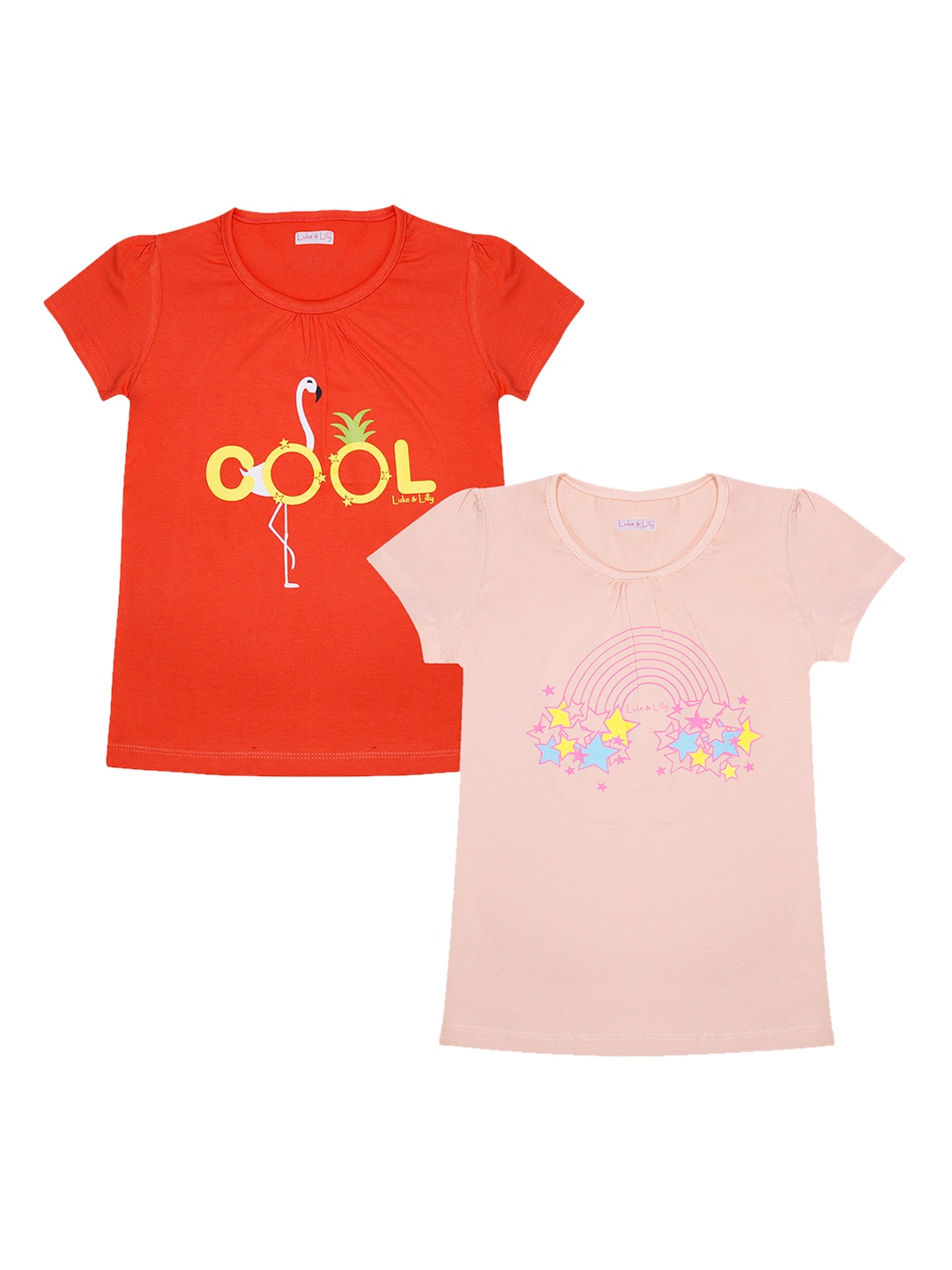 

Luke & Lilly Girls Pack Of 2 Printed Round Neck T-shirt, Red