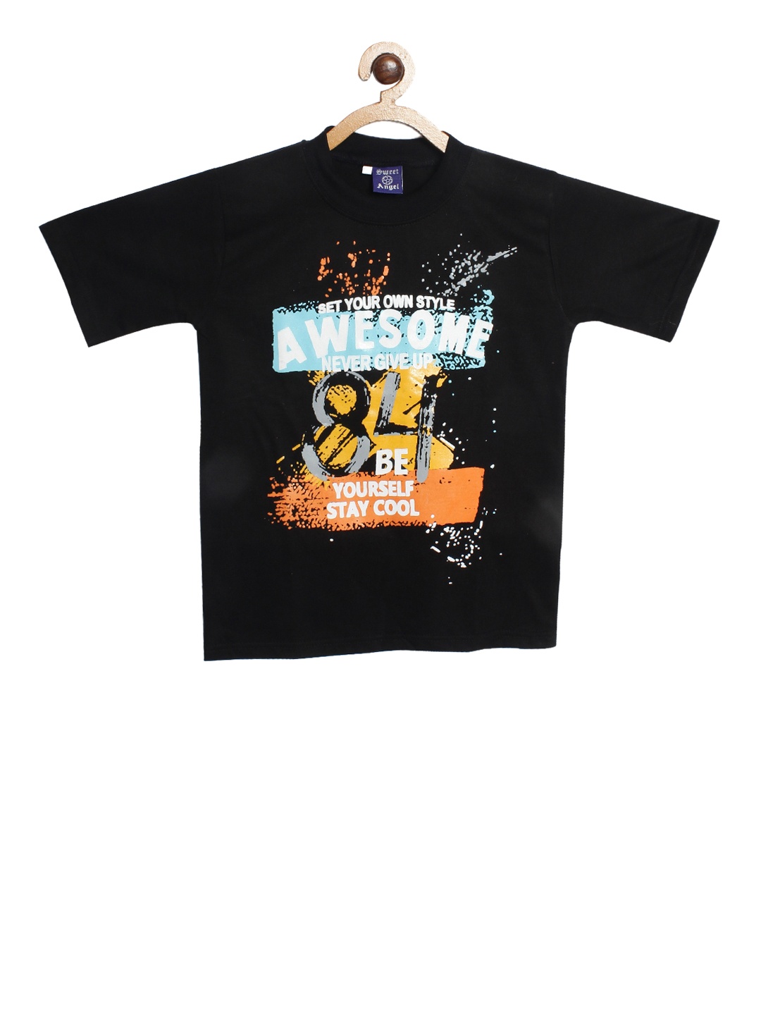 

SWEET ANGEL Boys Black Printed Round Neck T-shirt