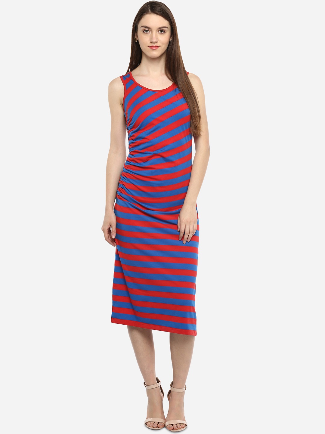

Porsorte Women Blue & Red Striped Sheath Dress