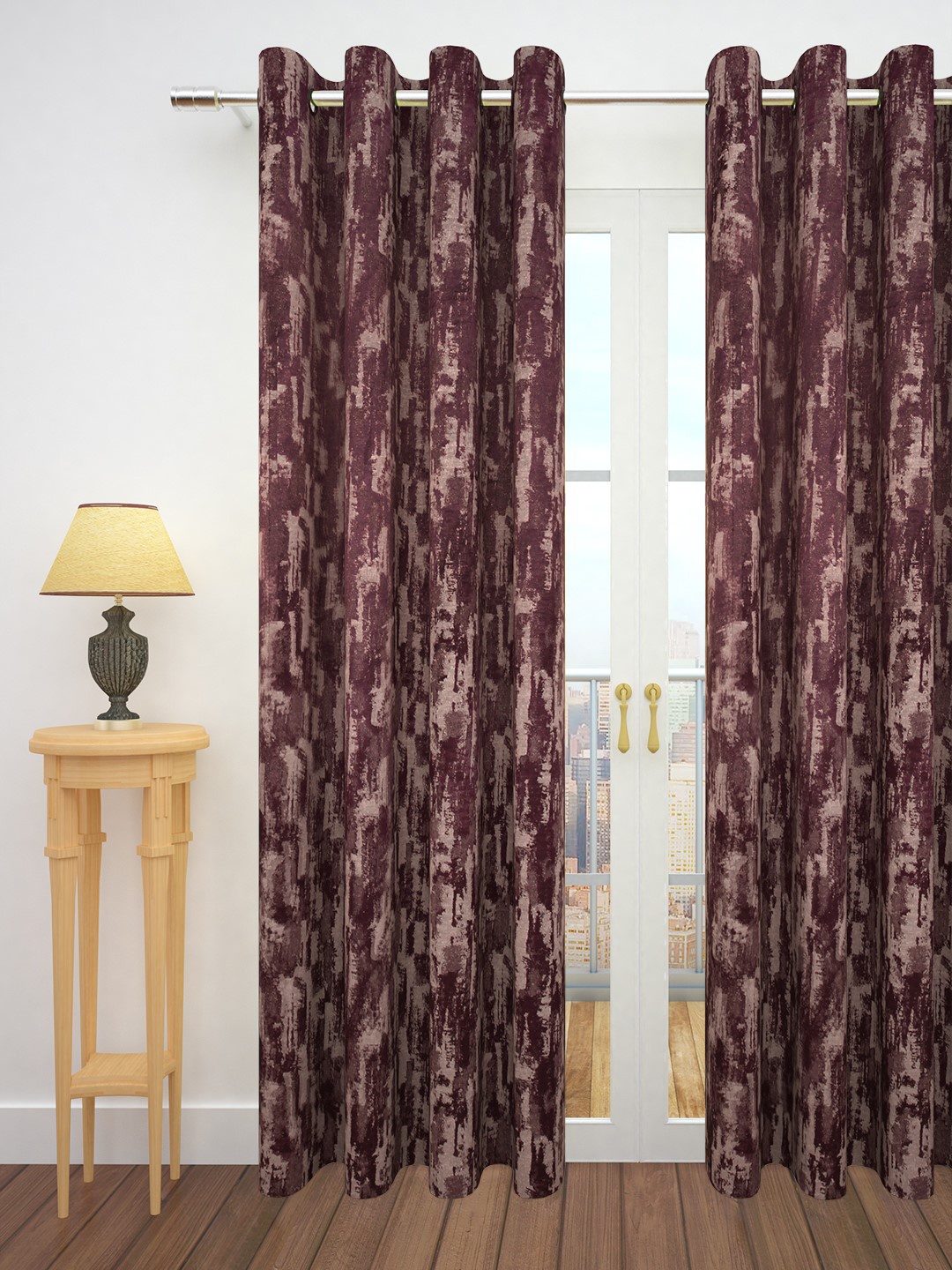 

Story@home Burgundy Jacquard Pattern Single Door Curtain