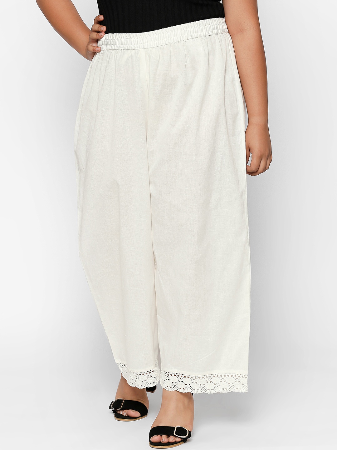 

RANGMANCH PLUS by Pantaloons Women Off-White Self Design Straight Palazzos
