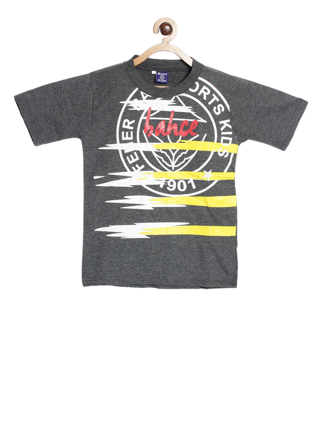 

SWEET ANGEL Boys Charcoal Grey Printed Round Neck T-shirt
