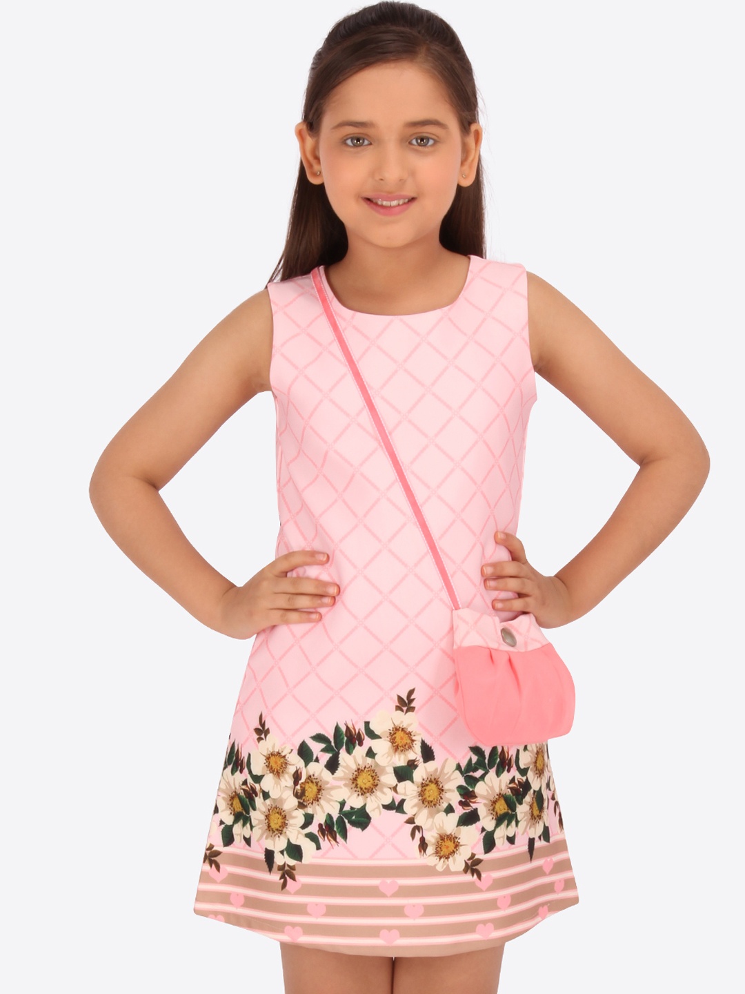

CUTECUMBER Girls Pink Printed Sheath Dress with Sling Bag