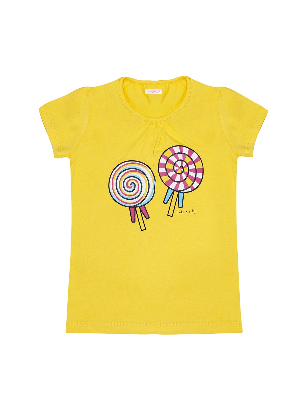 

Luke Lilly Girls Mustard Yellow Printed Round Neck Pure Cotton T-shirt