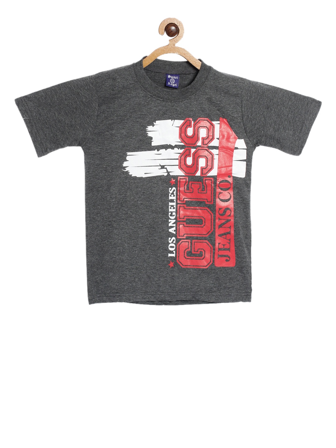 

SWEET ANGEL Boys Grey Melange Printed Round Neck T-shirt