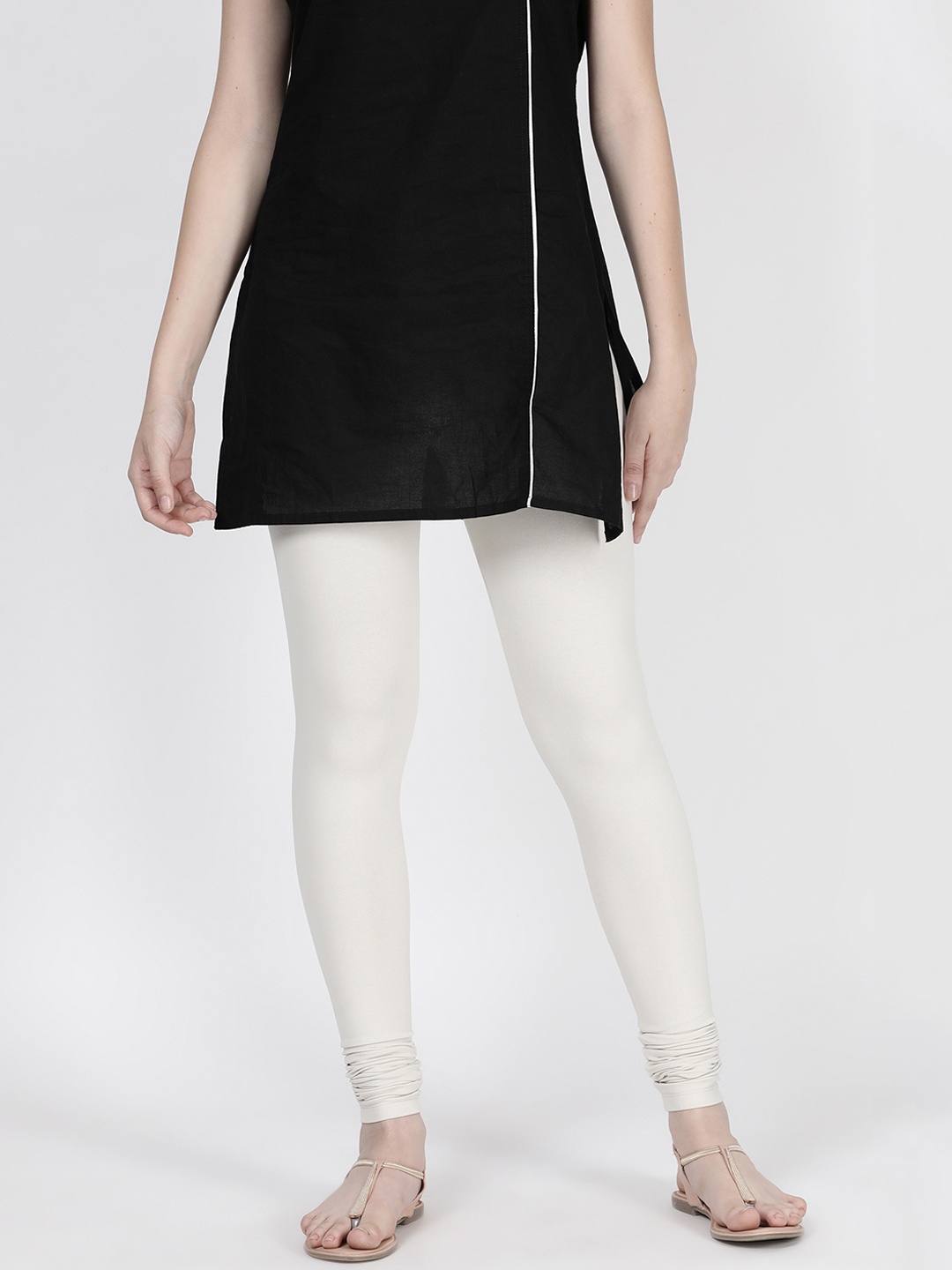 

TWIN BIRDS Women Off-White Solid Churidar-Length Leggings