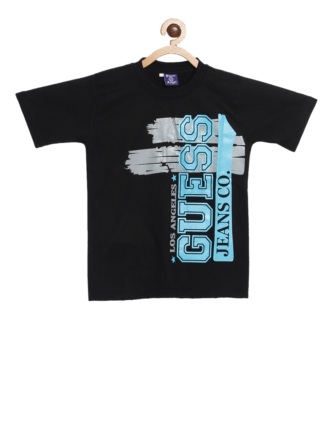 

SWEET ANGEL Boys Black Printed Round Neck Pure Cotton T-shirt