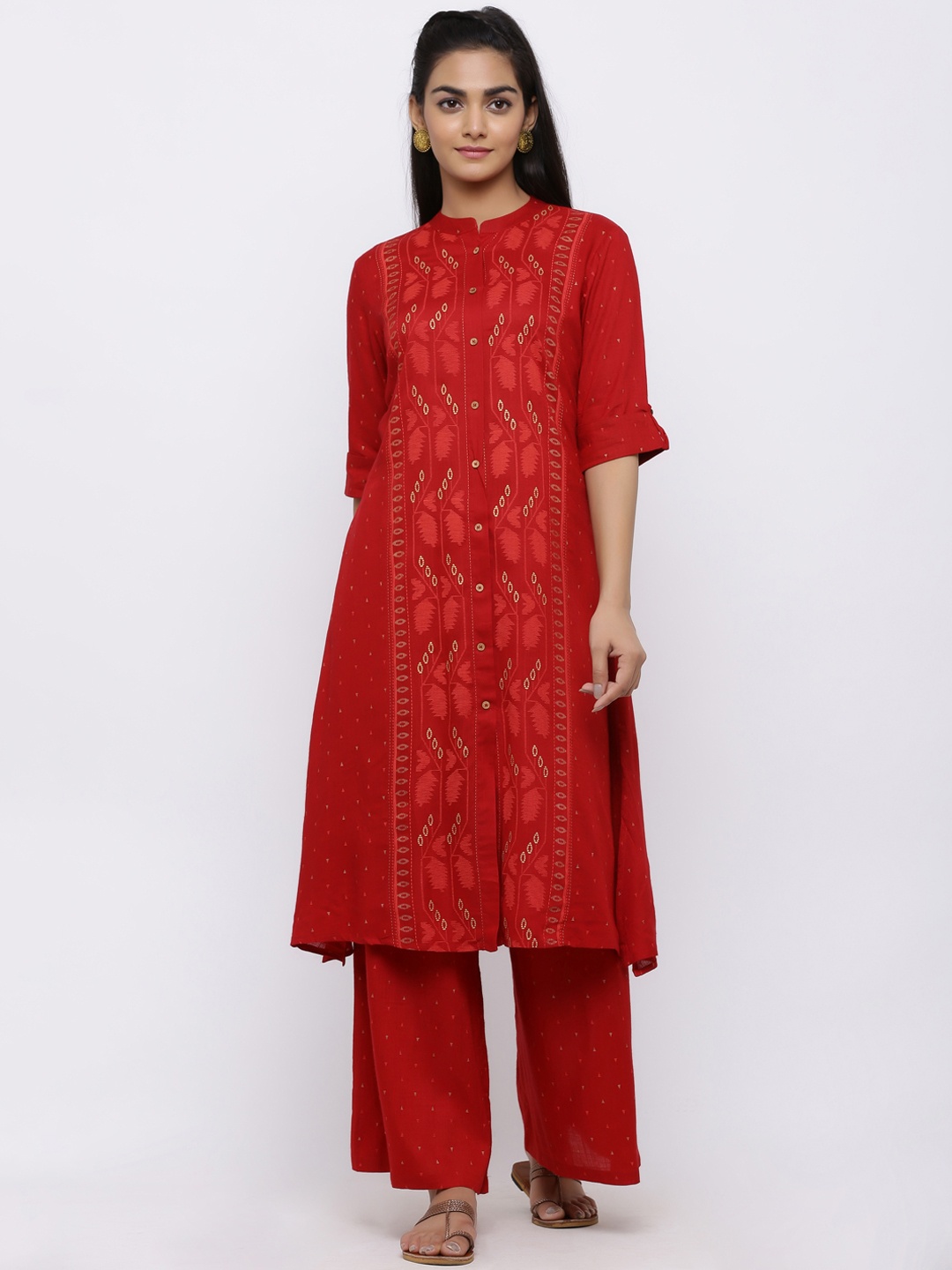

Juniper Women Red & Beige Printed Straight Kurta