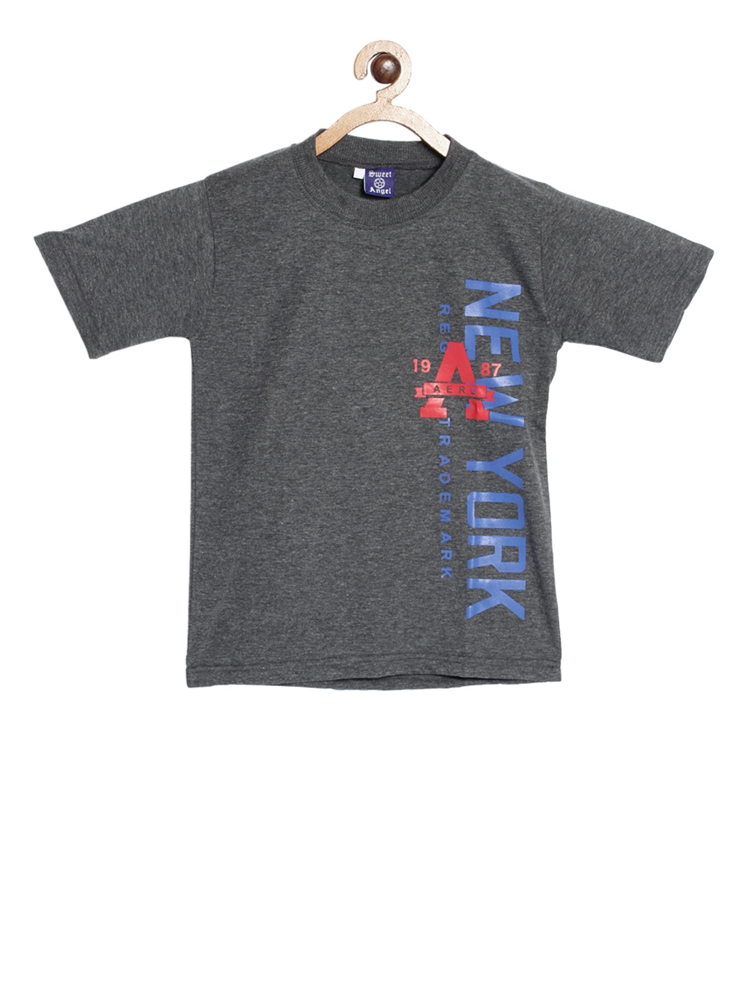 

SWEET ANGEL Boys Charcoal Grey Printed Round Neck T-shirt