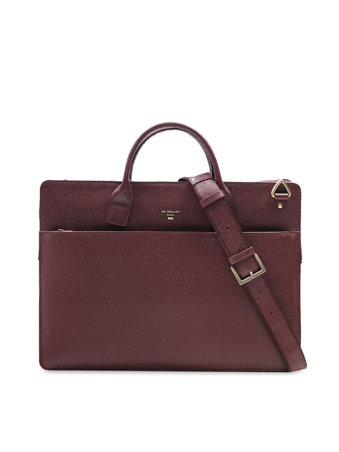 

Da Milano Unisex Coffee Brown Textured Leather Laptop Sleeve