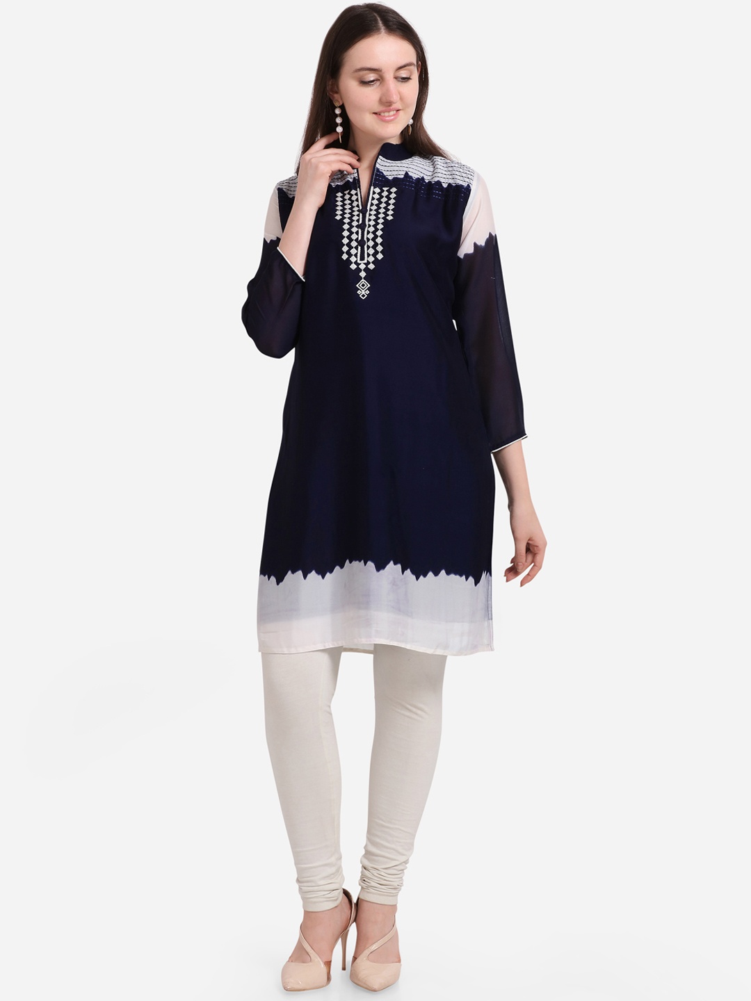 

Kvsfab Women Navy Blue & Grey Embroidered Straight Kurta