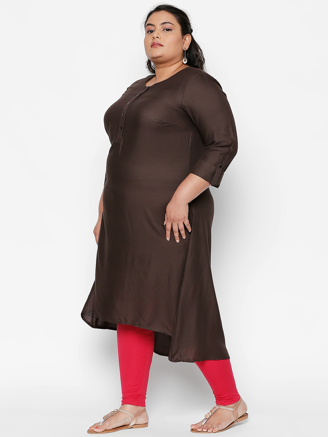 

RANGMANCH PLUS by Pantaloons Women Taupe Solid A-Line Kurta