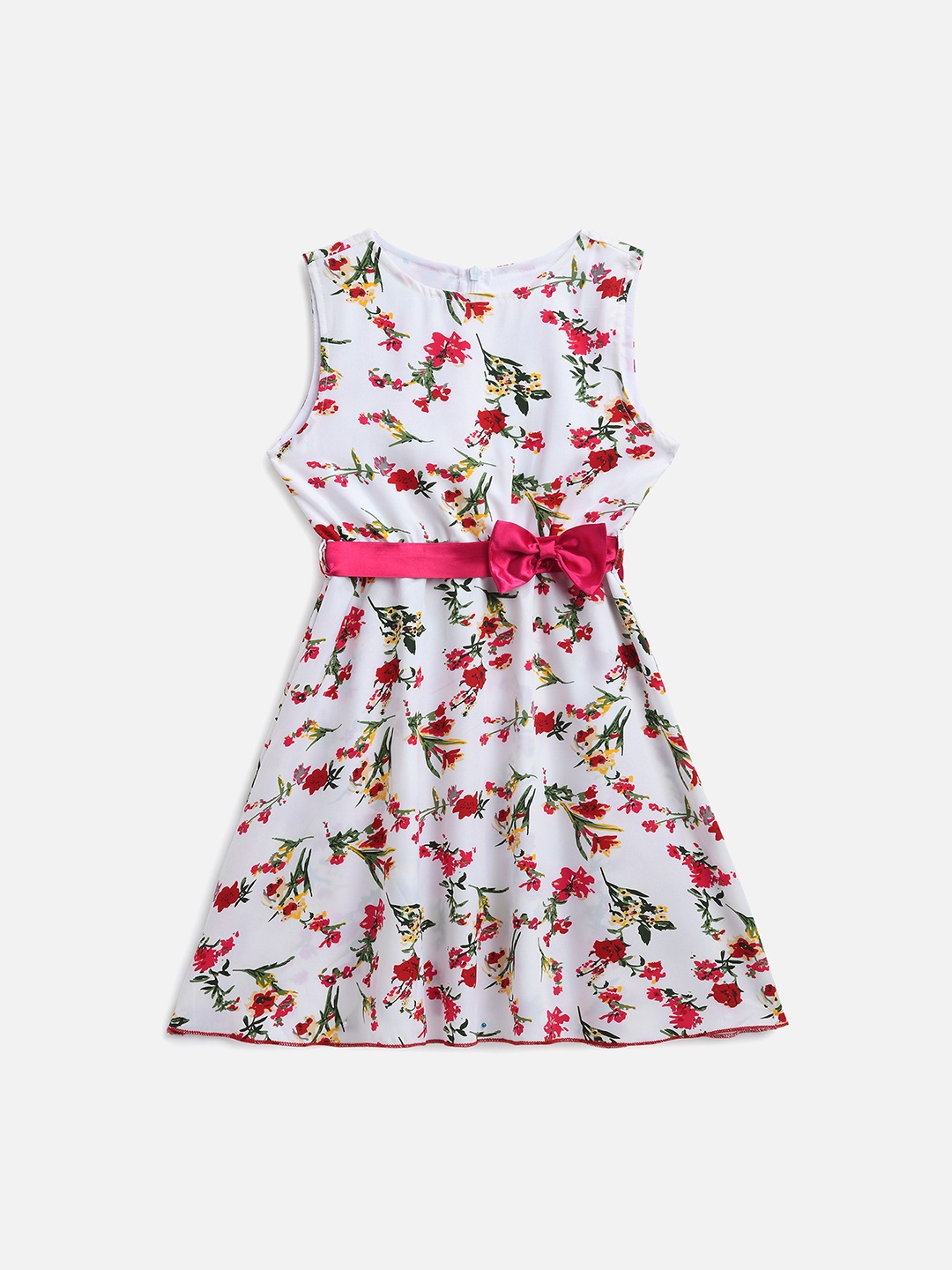 

KIDSCRAFT Girls White & Red Floral Printed Fit and Flare Dress