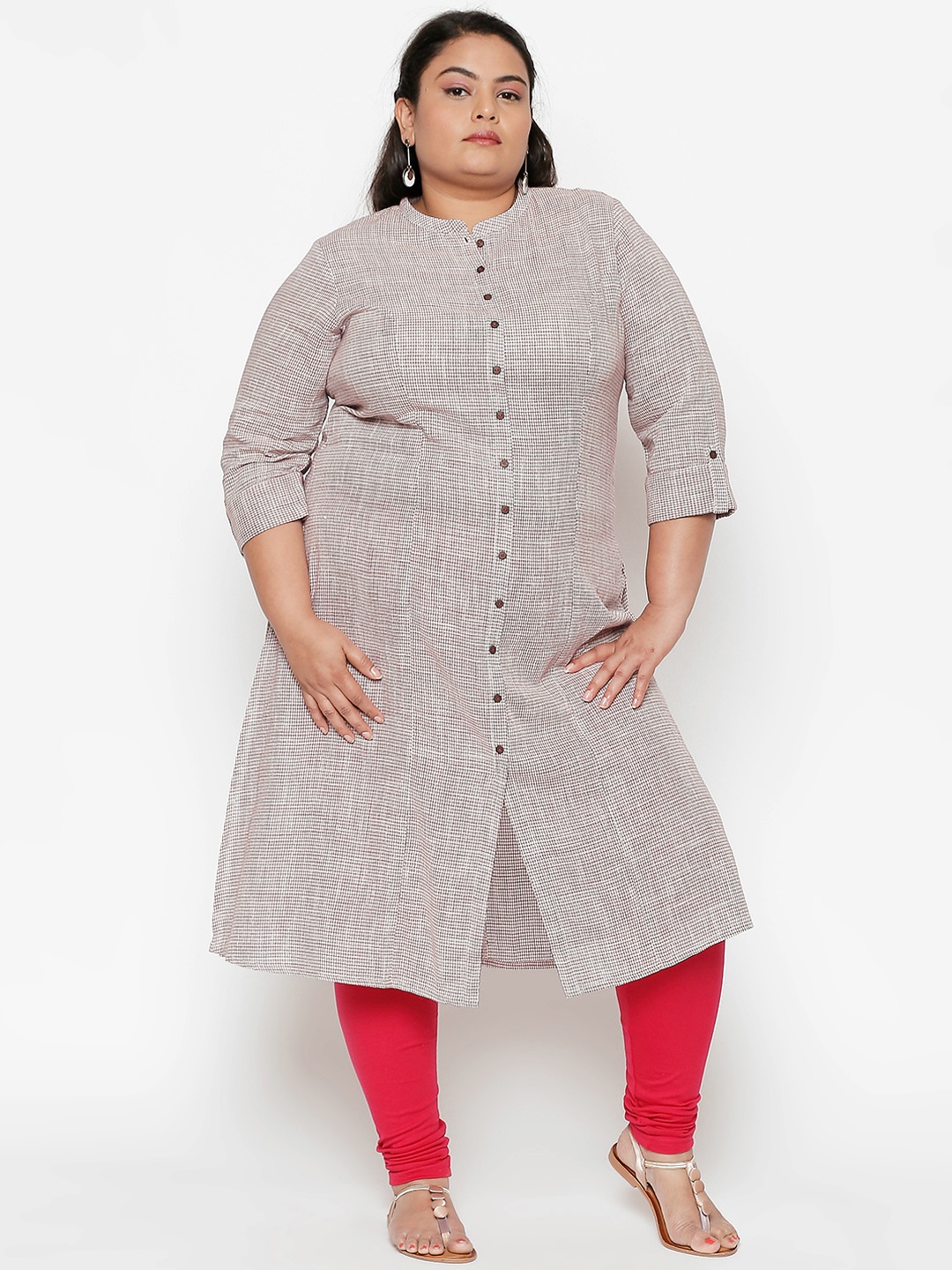

RANGMANCH PLUS by Pantaloons Women White & Black Checked A-Line Kurta