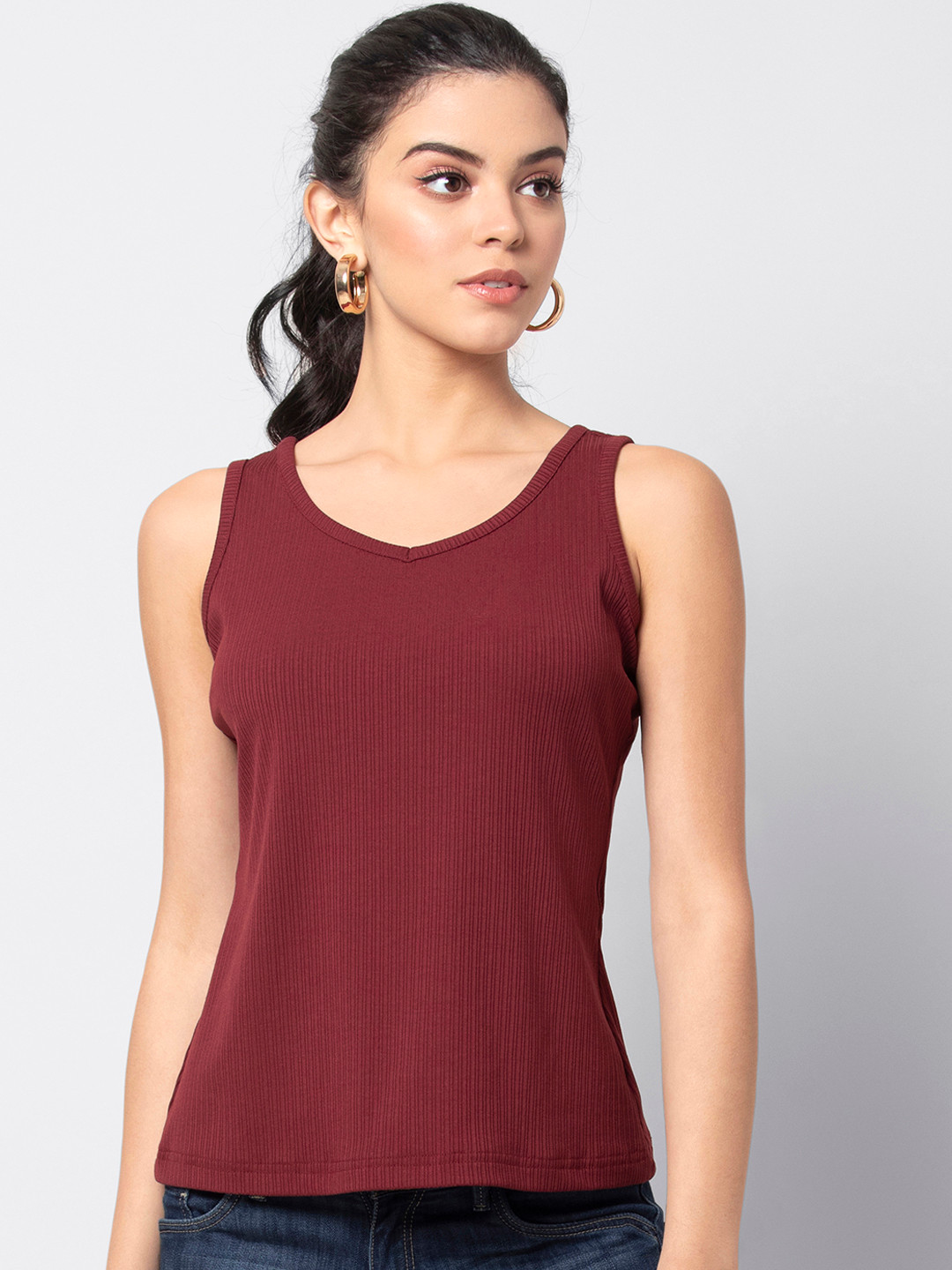 

FabAlley Women Maroon Solid Tank Top