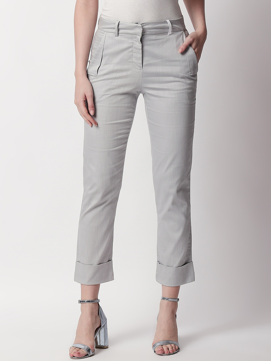 

RAREISM Women Grey Solid Regular Trousers