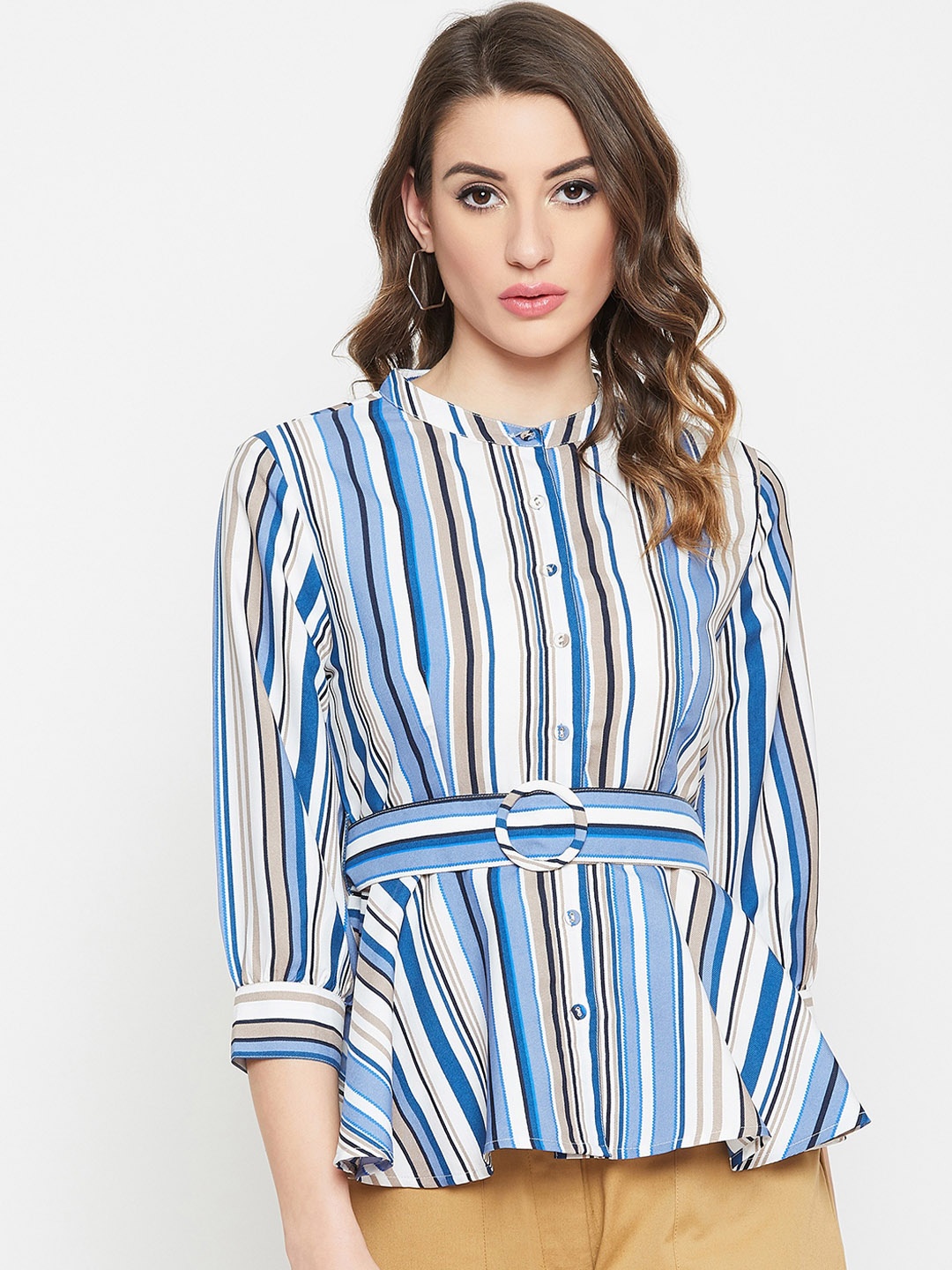 

Carlton London Women White Striped Peplum Top