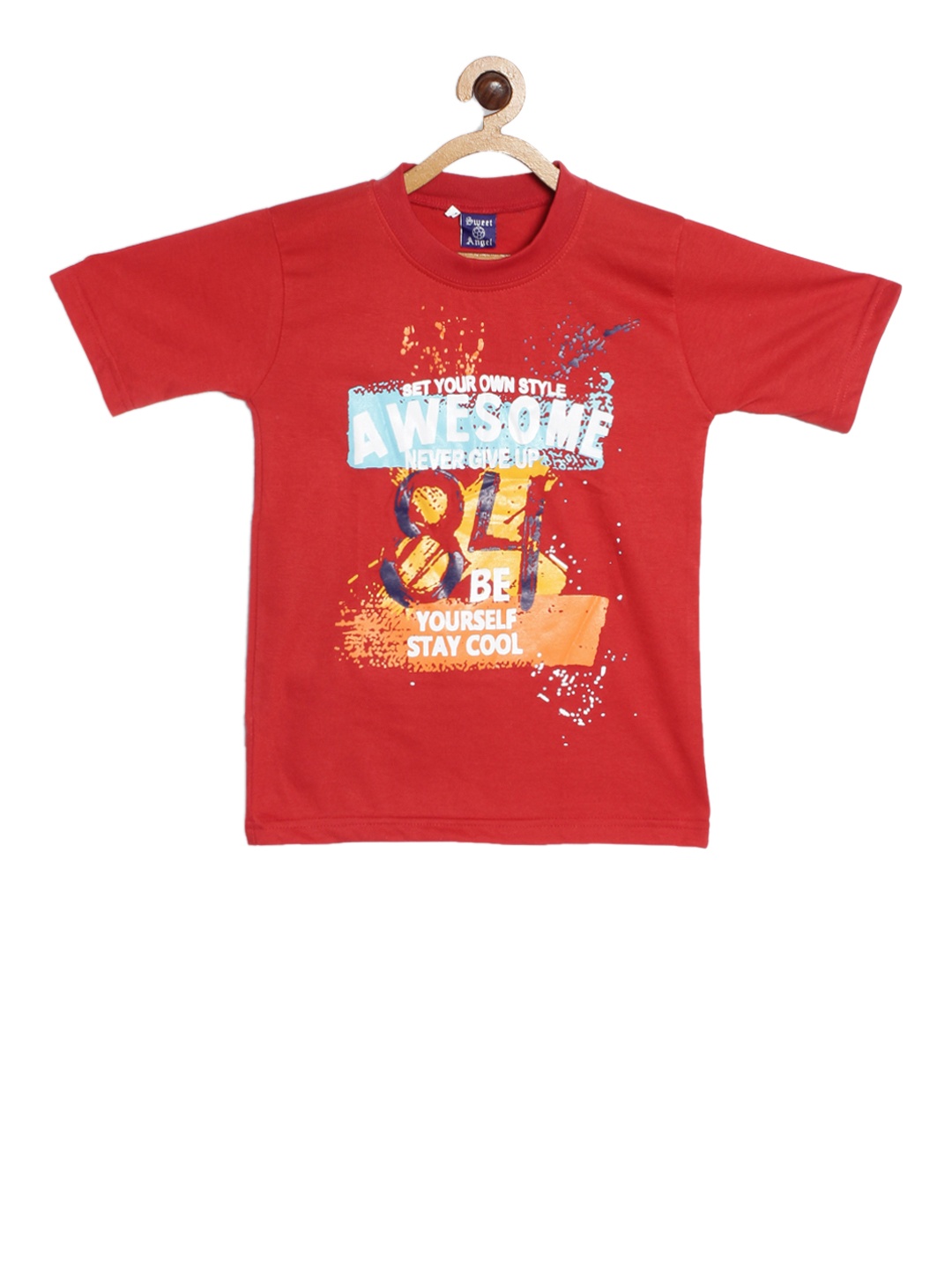 

SWEET ANGEL Boys Red Printed Round Neck T-shirt