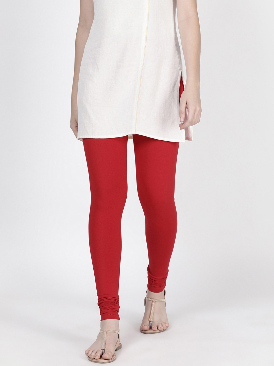 

TWIN BIRDS Women Red Solid Churidar-Length Leggings