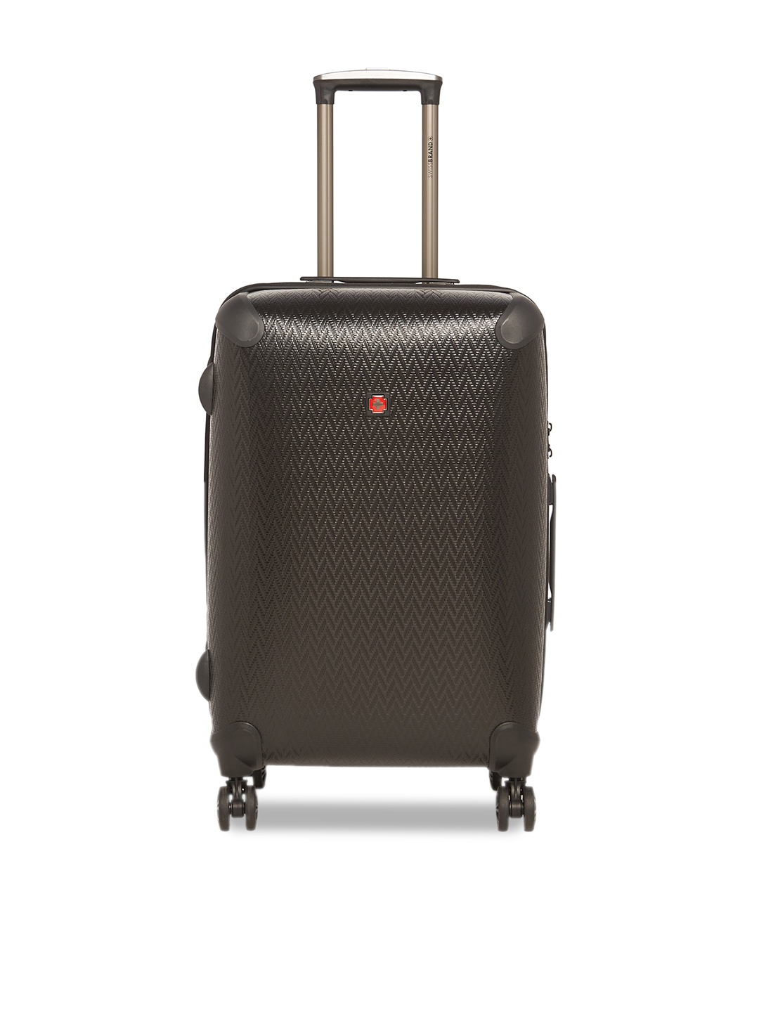 

SWISS BRAND Black Textured ETOY Hard-Sided Medium Trolley Suitcase