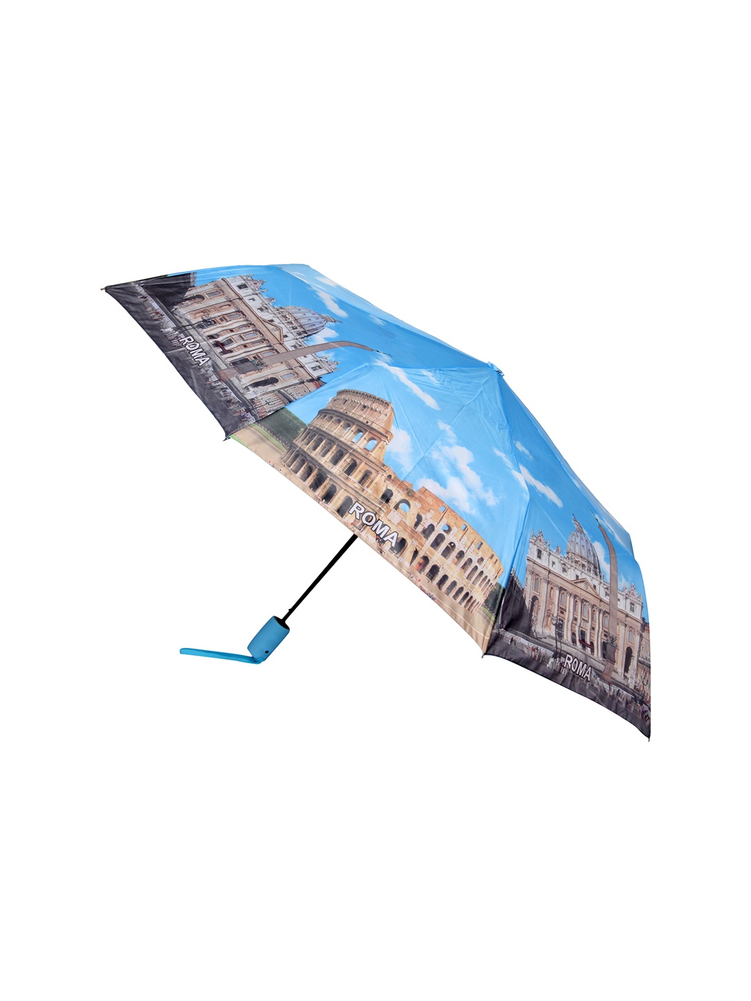 

FabSeasons Unisex Blue & Brown Rome Printed 3 Fold All-Season Umbrella