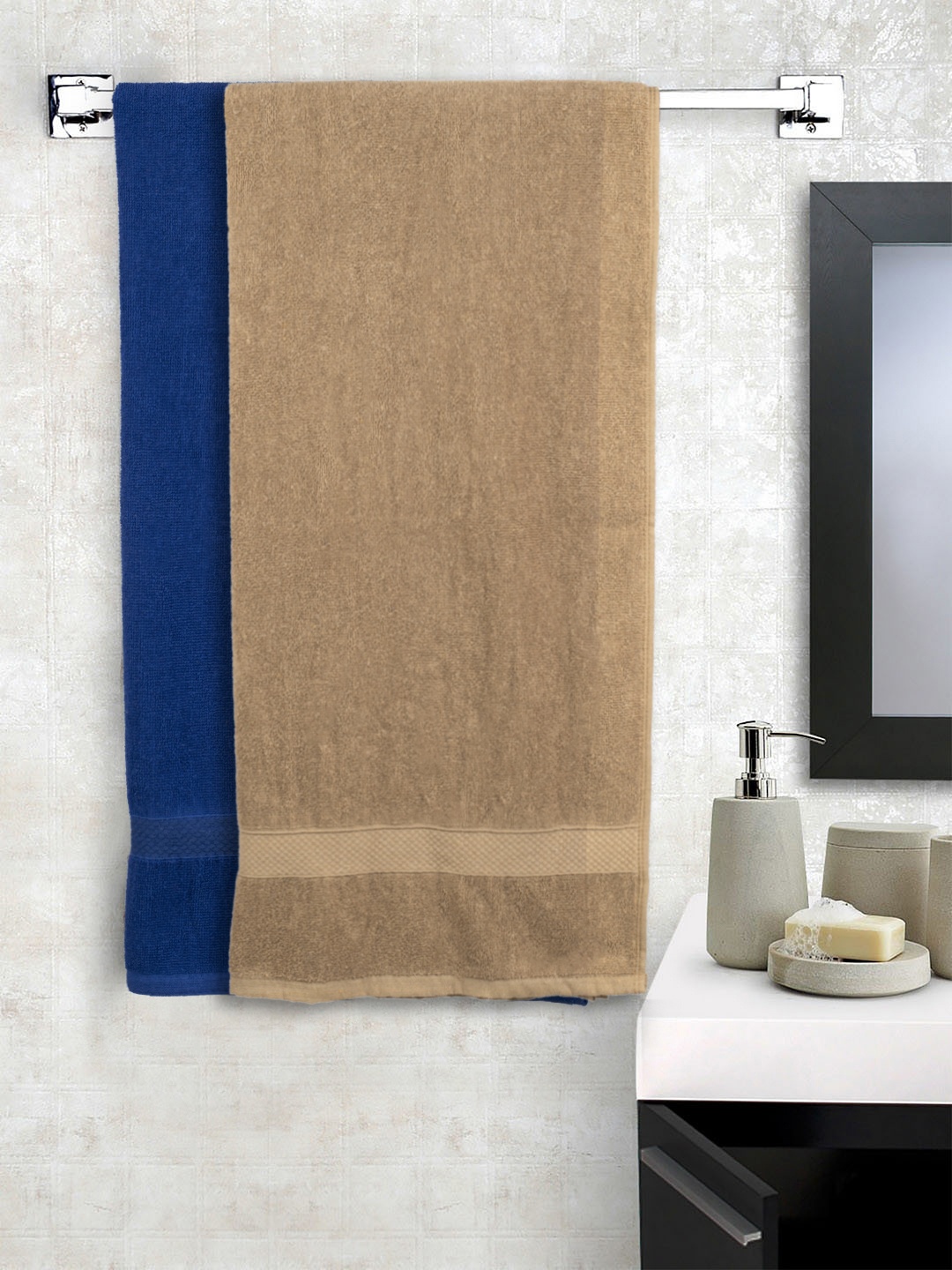 

Turkish Bath Unisex Set Of 2 Blue & Beige Solid 550 GSM Bath & Pool Towels