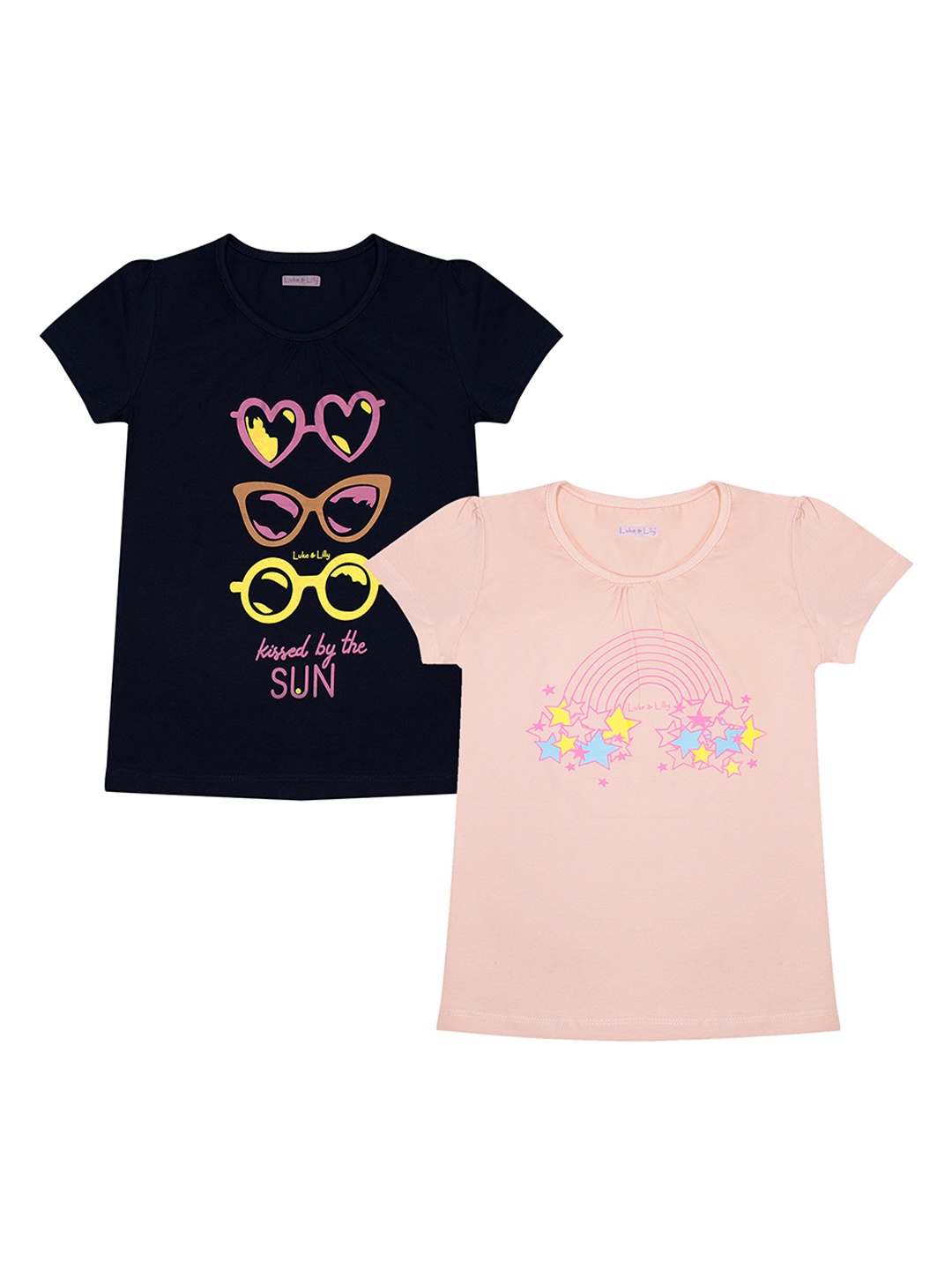 

Luke & Lilly Girls Pack of 2 Printed Round Neck T-shirts, Black