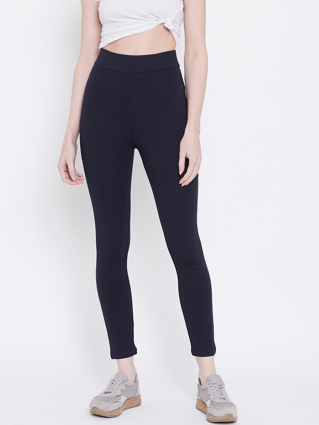 

METTLE Women Navy Blue Solid Ankle-Length Leggings