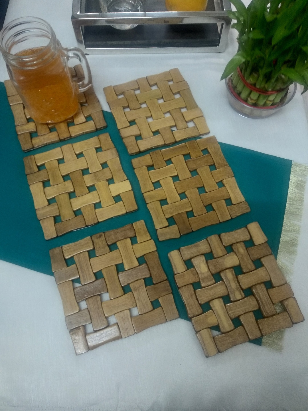 

CRAYTON Set of 6 Brown Textured Square Puzzle Bamboo Coasters