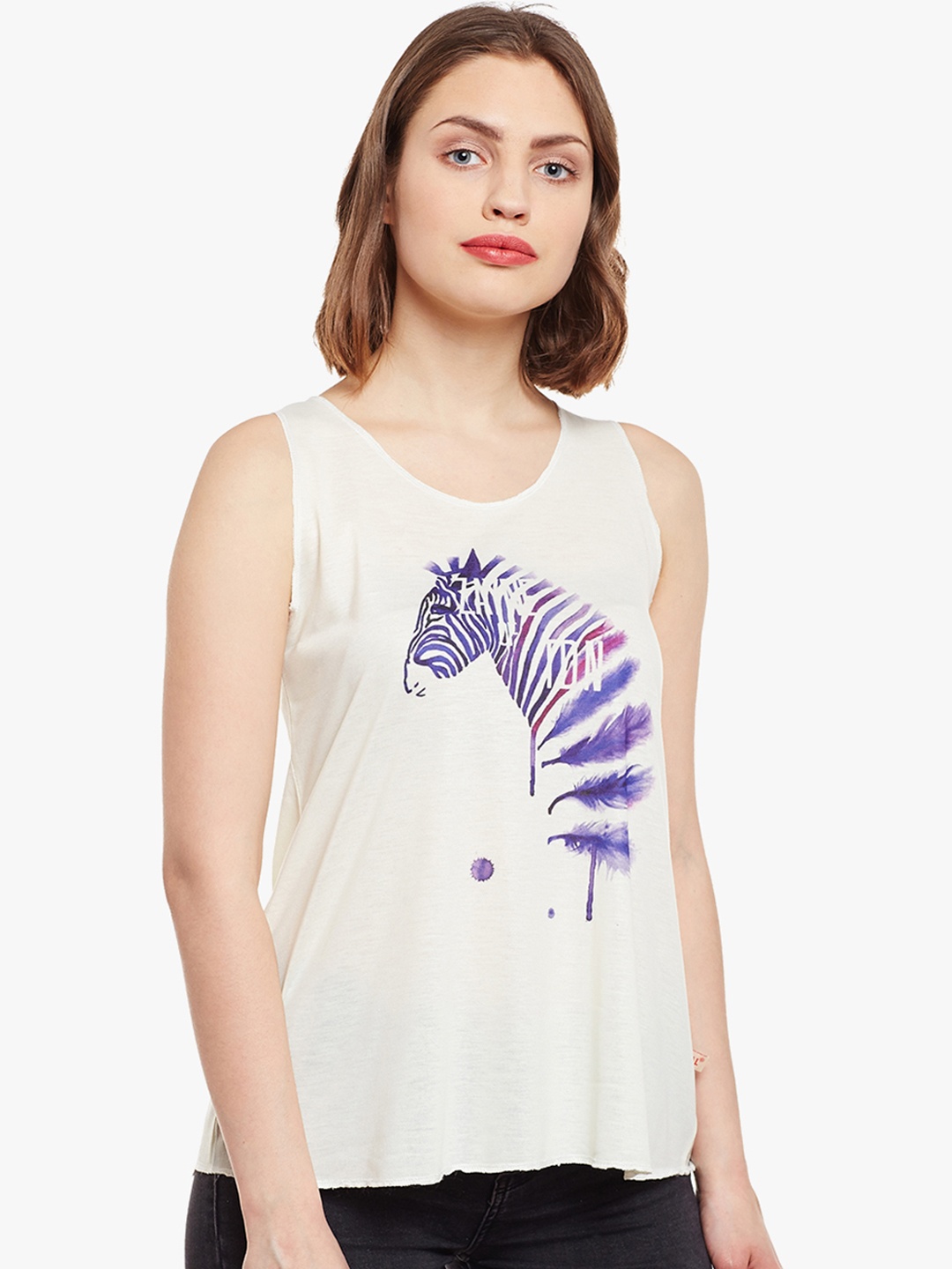 

MACK JONNEY Women Cream-Coloured Printed Top
