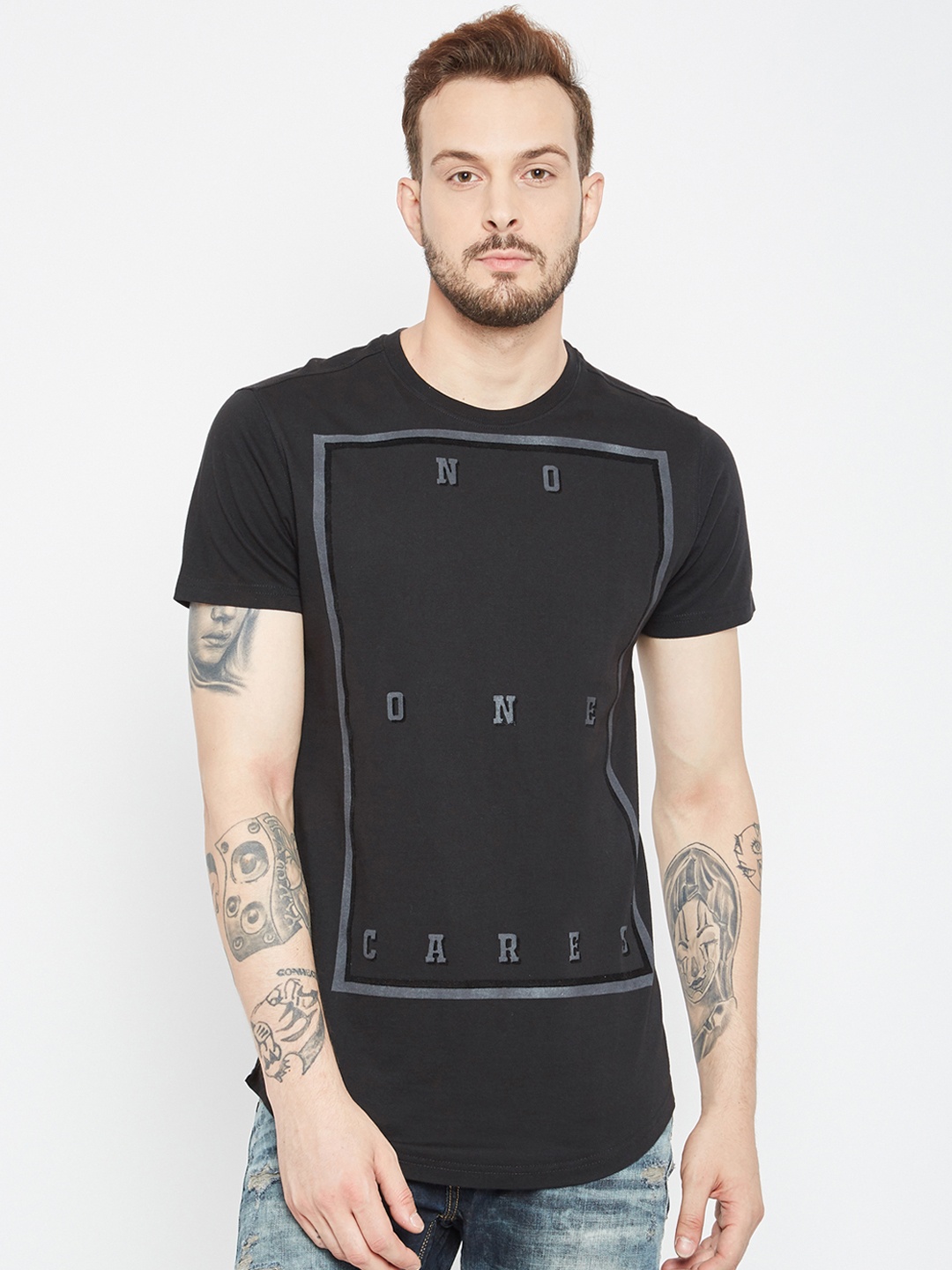 

PUNK Men Black Printed Round Neck T-shirt