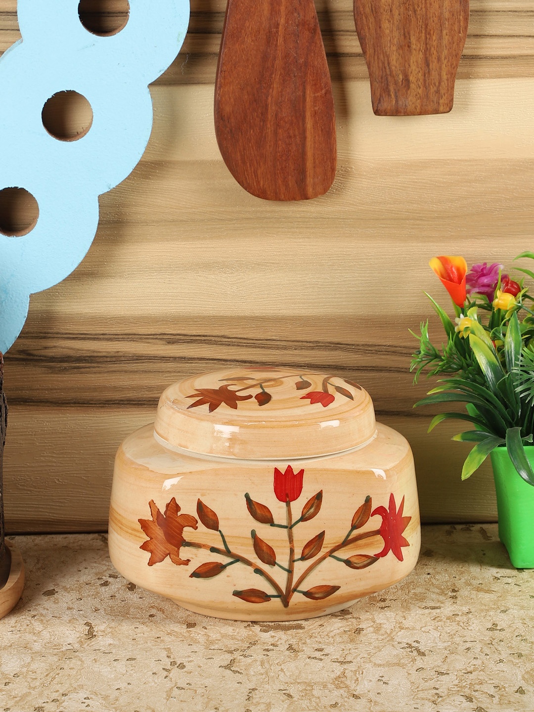 

CDI Cream-Coloured & Brown Floral Printed Ceramic Jar