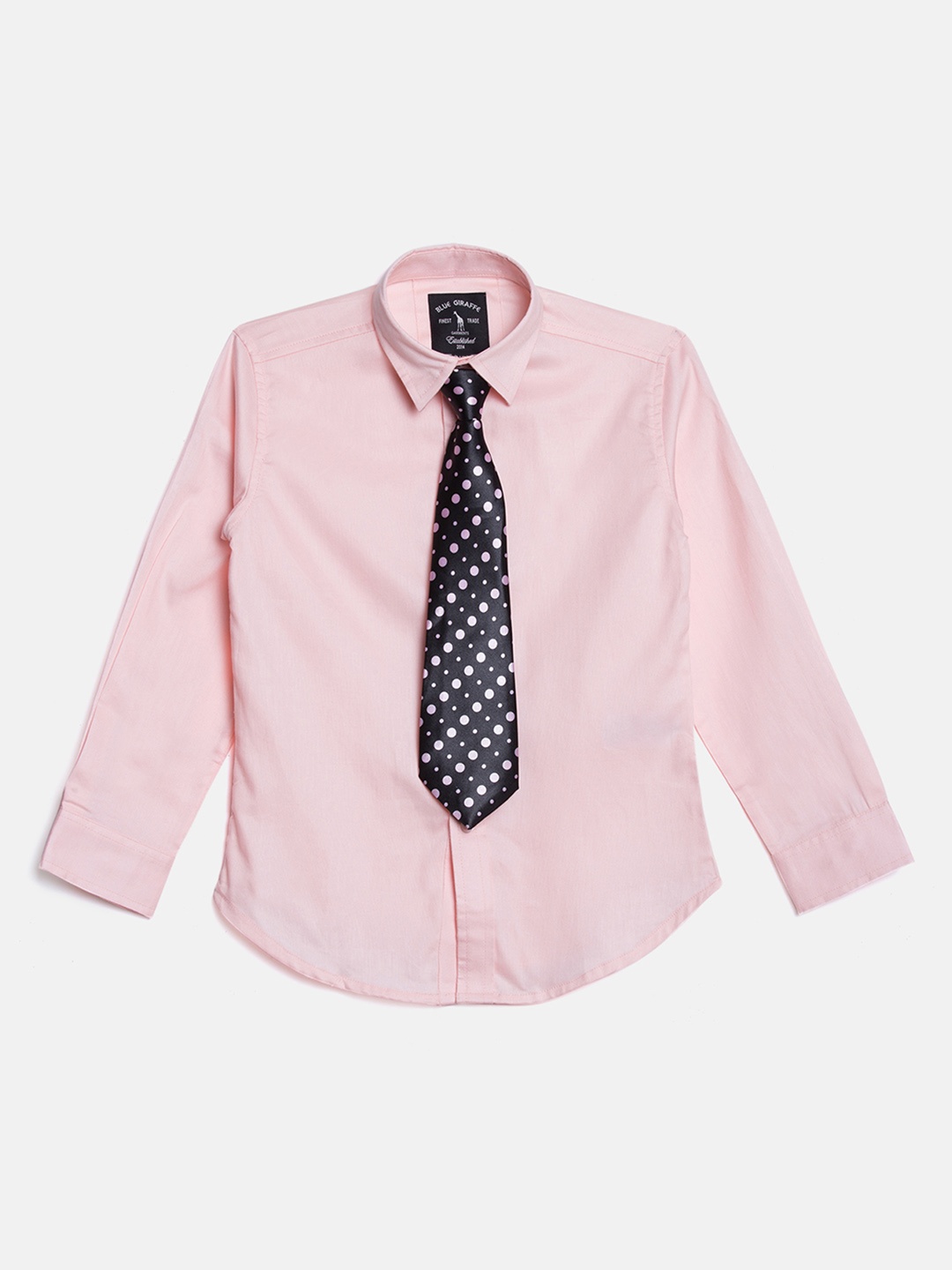 

Blue Giraffe Boys Pink Regular Fit Solid Casual Shirt with Tie