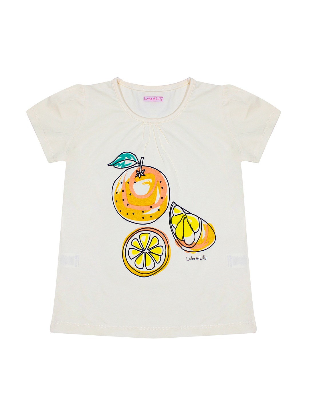 

Luke Lilly Girls Off-White Printed Round Neck Pure Cotton T-shirt