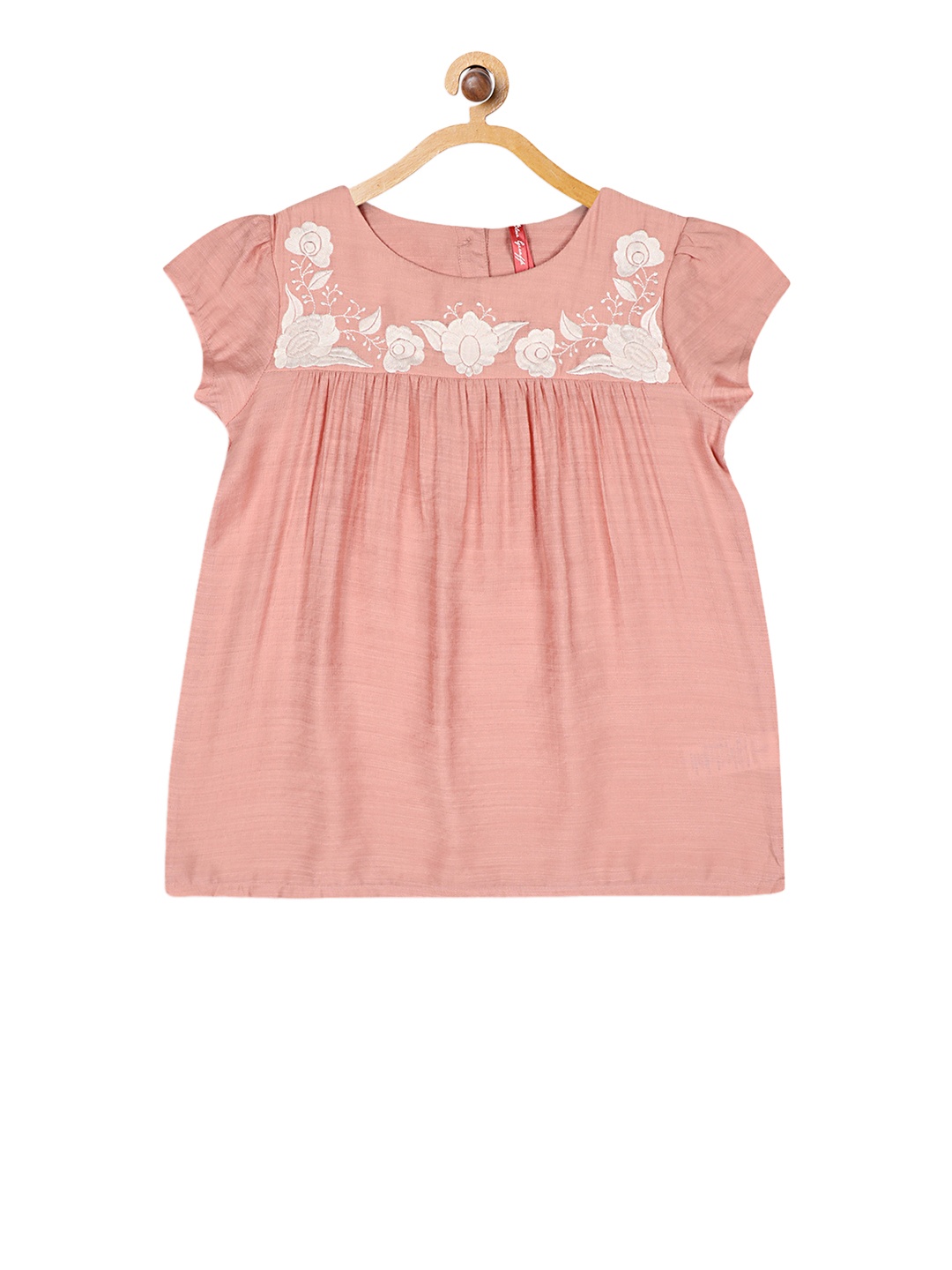 

Blue Giraffe Girls Peach-Coloured Embroidered A-Line Top