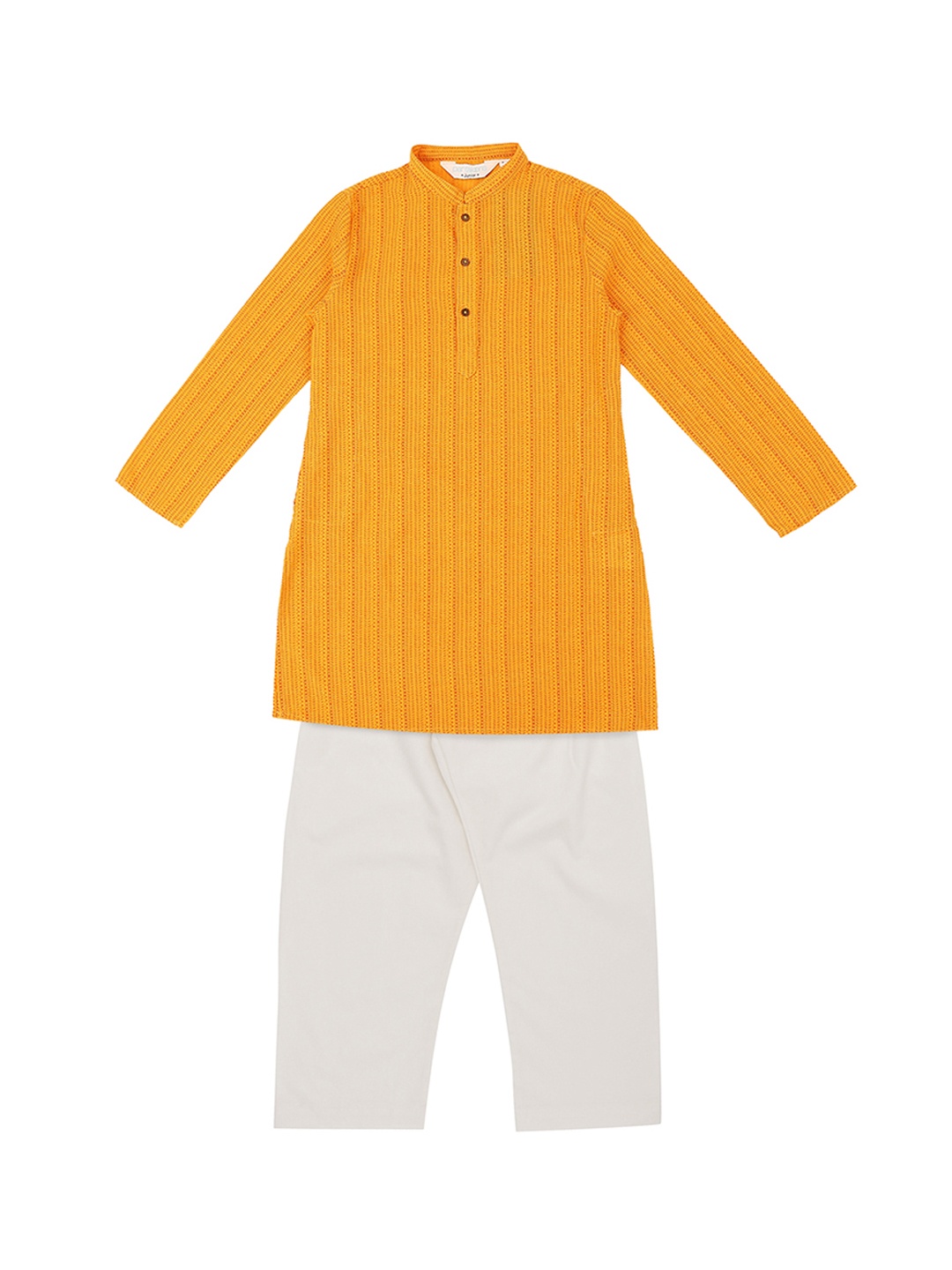 

indus route by Pantaloons Boys Mustard Yellow & White Printed Kurta with Pyjamas
