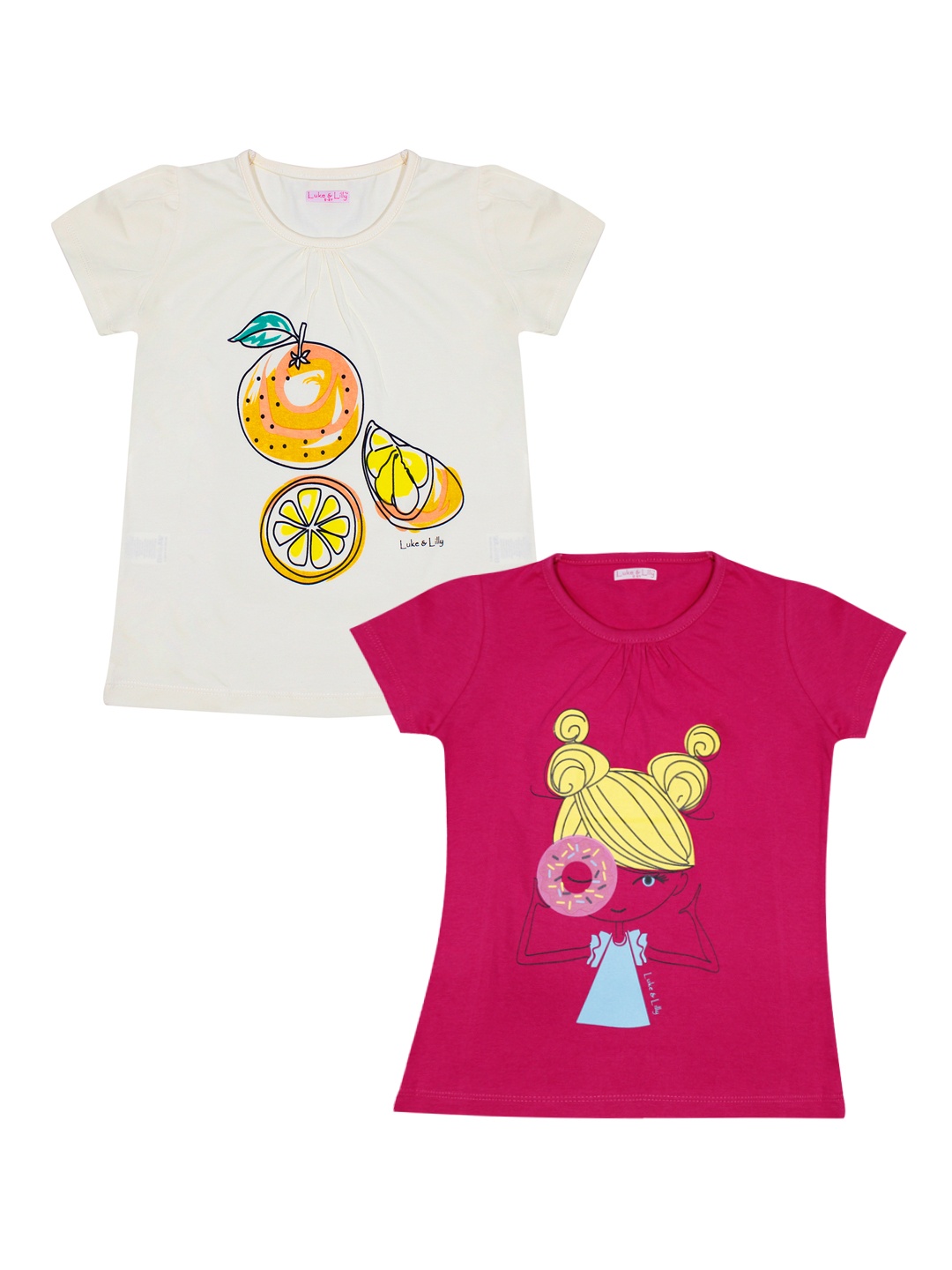 

Luke & Lilly Girls Pack of 2 Printed Round Neck T-shirt, Off white