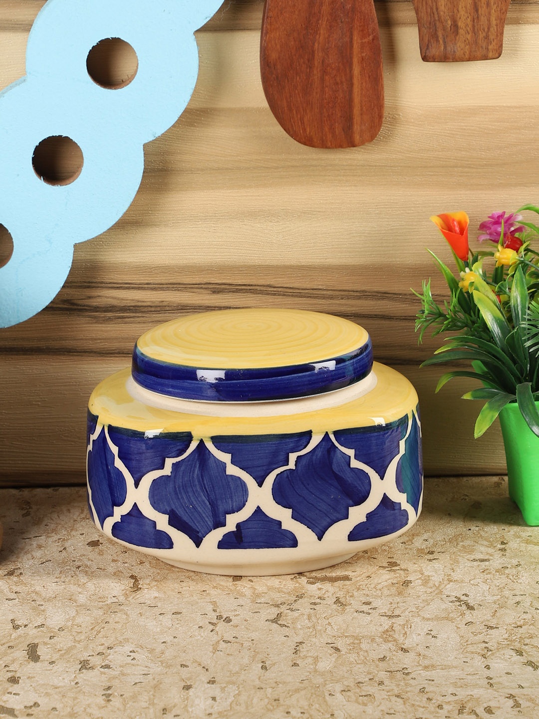 

CDI Blue & Yellow Textured Ceramic Jar With Lid