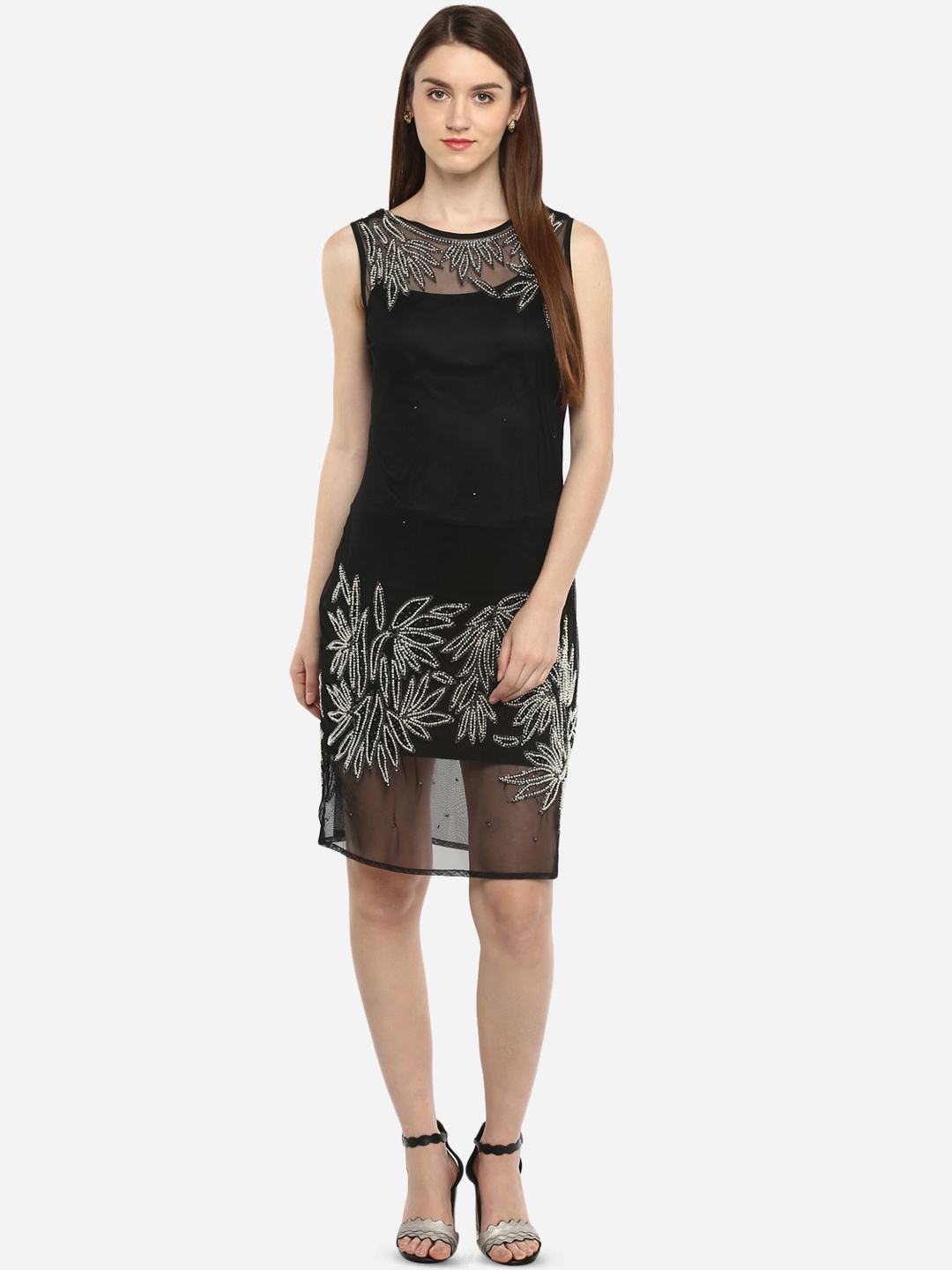 

Porsorte Women Black Embellished Sheath Dress