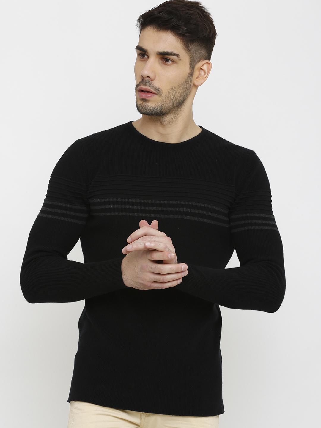 

Rex Straut Jeans Men Black Striped Sweatshirt