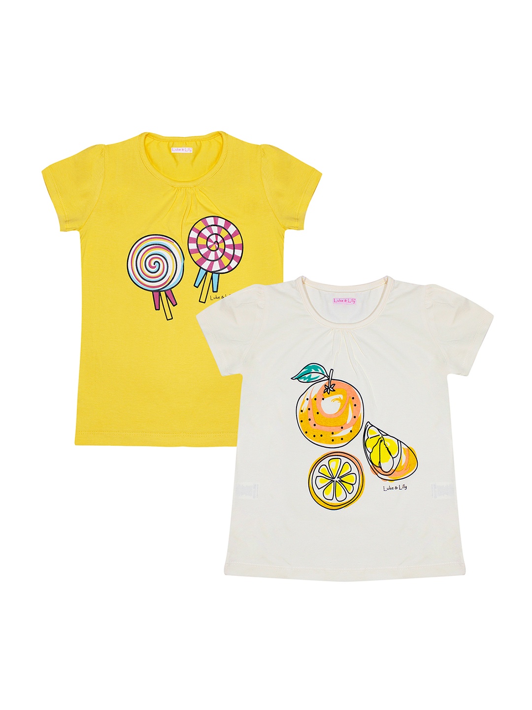 

Luke & Lilly Girls Pack of 2 Printed Round Neck T-shirt, Yellow