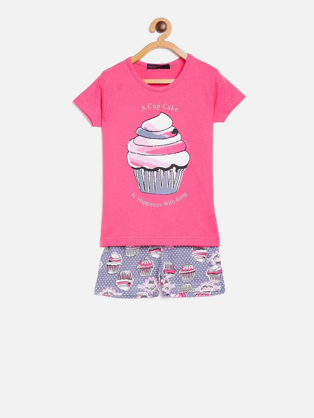 

Nins Moda Girls Pink & Blue Moda Printed Night suit