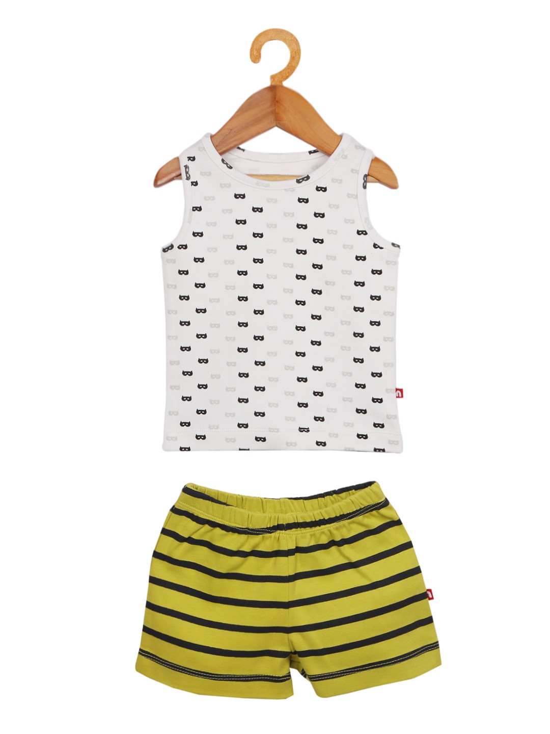 

Nino Bambino Boys White & Lime Green Organic Cotton Printed T-shirt with Shorts
