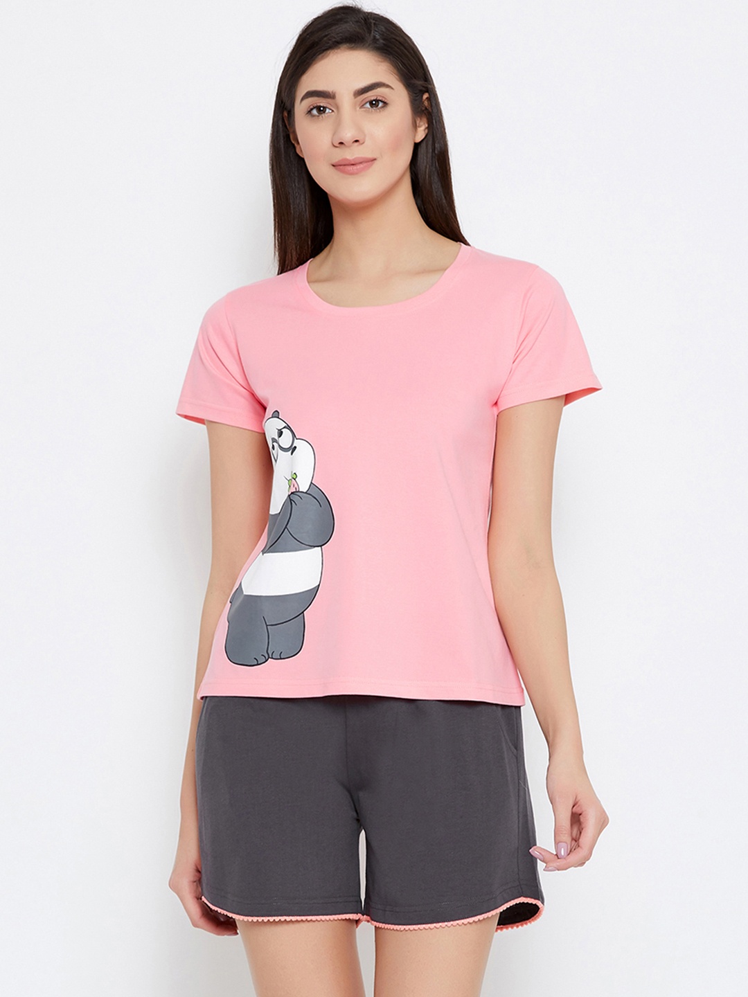

Clovia Women Pink & Grey Printed Night suit