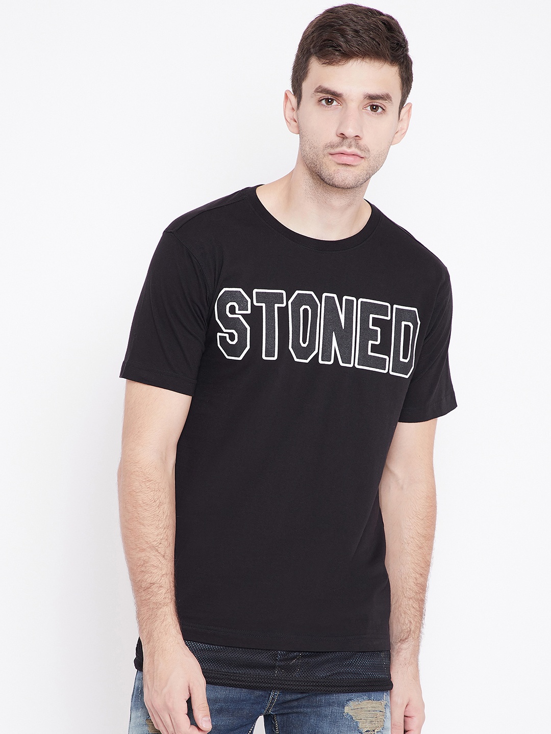 

PUNK Men Black Printed Round Neck Pure Cotton T-shirt