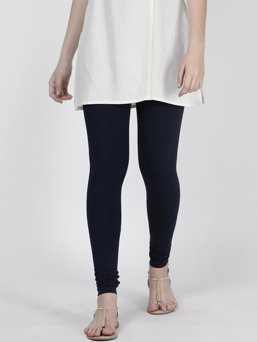 

TWIN BIRDS Women Navy Blue Solid Churidar-Length Leggings