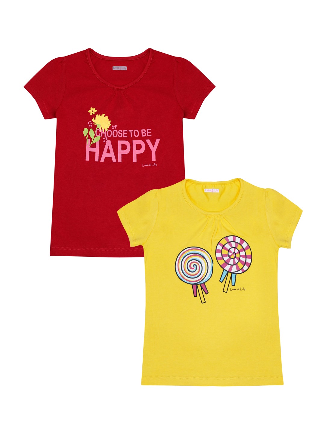 

Luke & Lilly Girls Pack of 2 Printed Round Neck T-shirts, Red