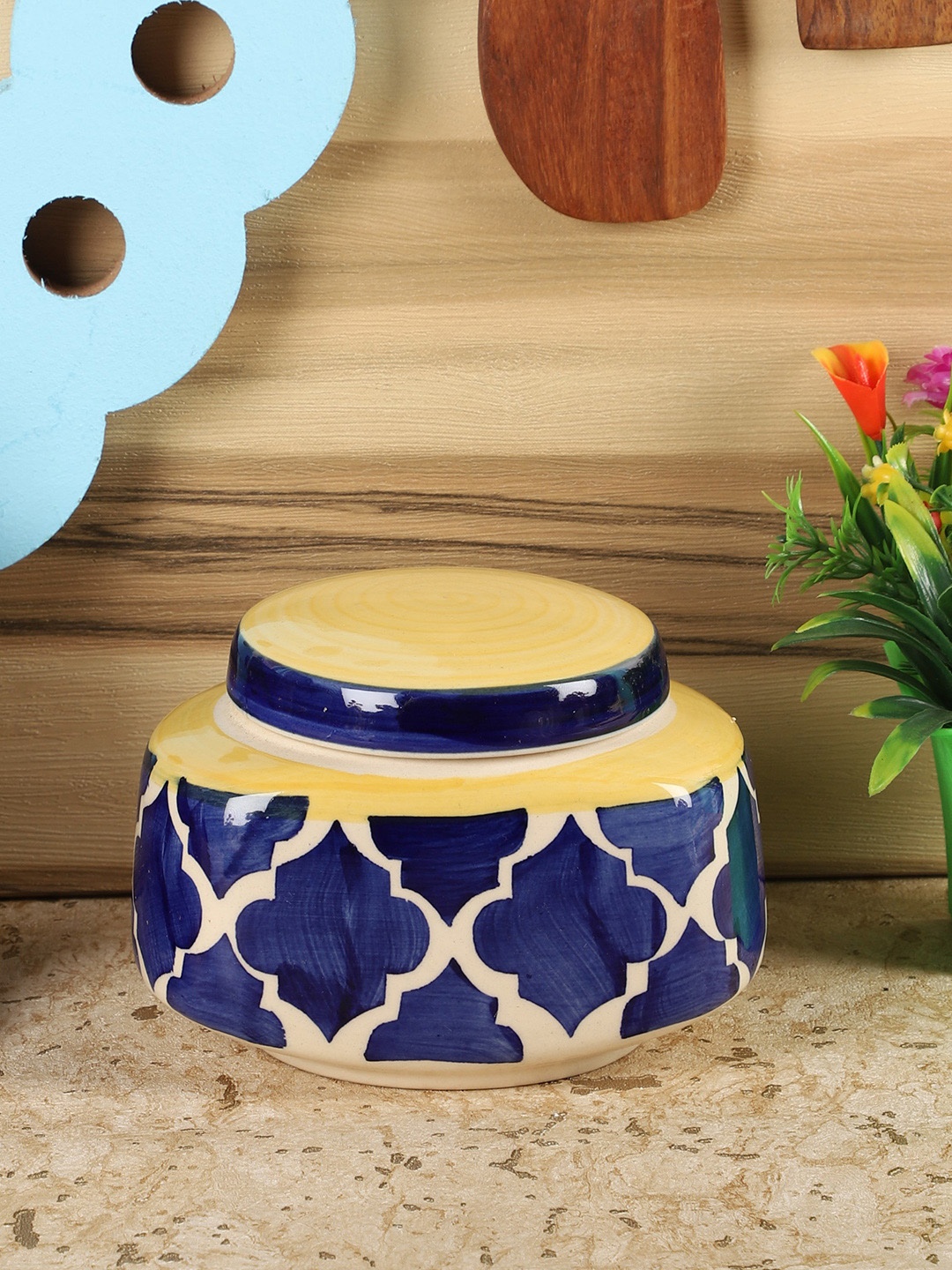 

CDI Blue & Yellow Textured Ceramic Jar With Lid