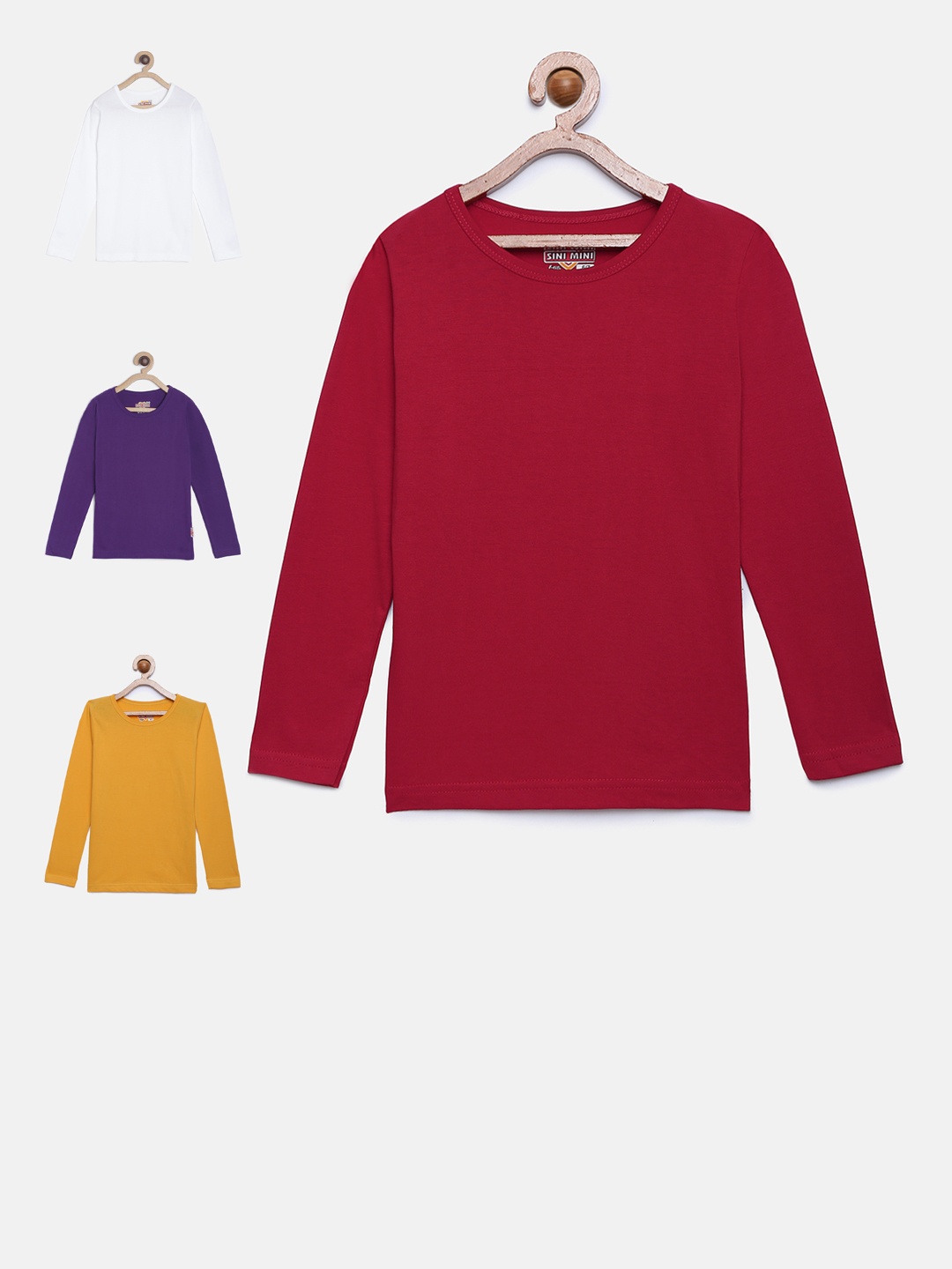 

SINI MINI Girls Pack of 4 Solid Round Neck T-shirt, Red